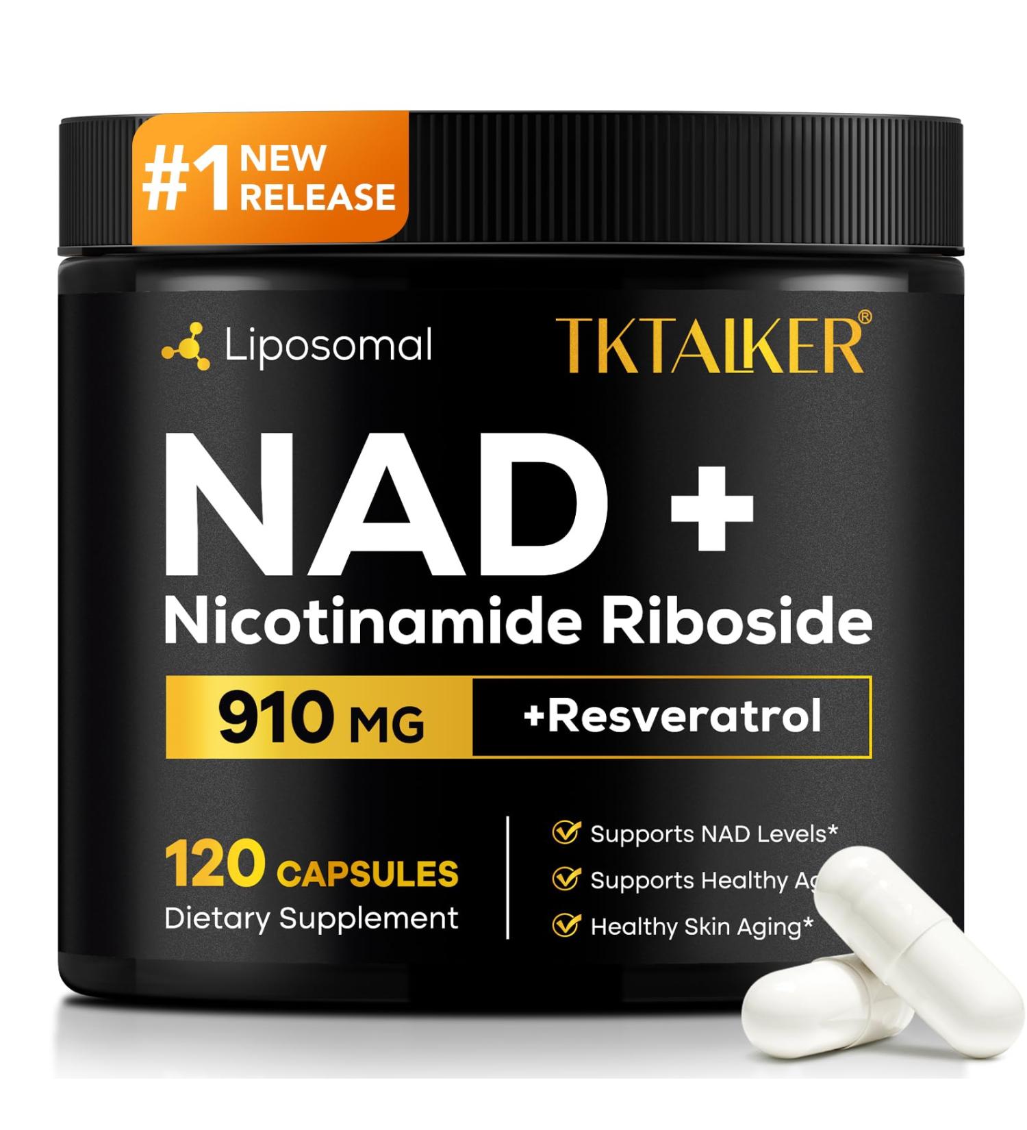 TKTALKER NAD Supplement 910MG Liposomal Nicotinamide Riboside with Resveratrol & Quercetin Anti-Aging Cellular Energy Mental Focus & Stamina & Healthy Women & Men 120 Capsules - Buy Online on GoSupps.com