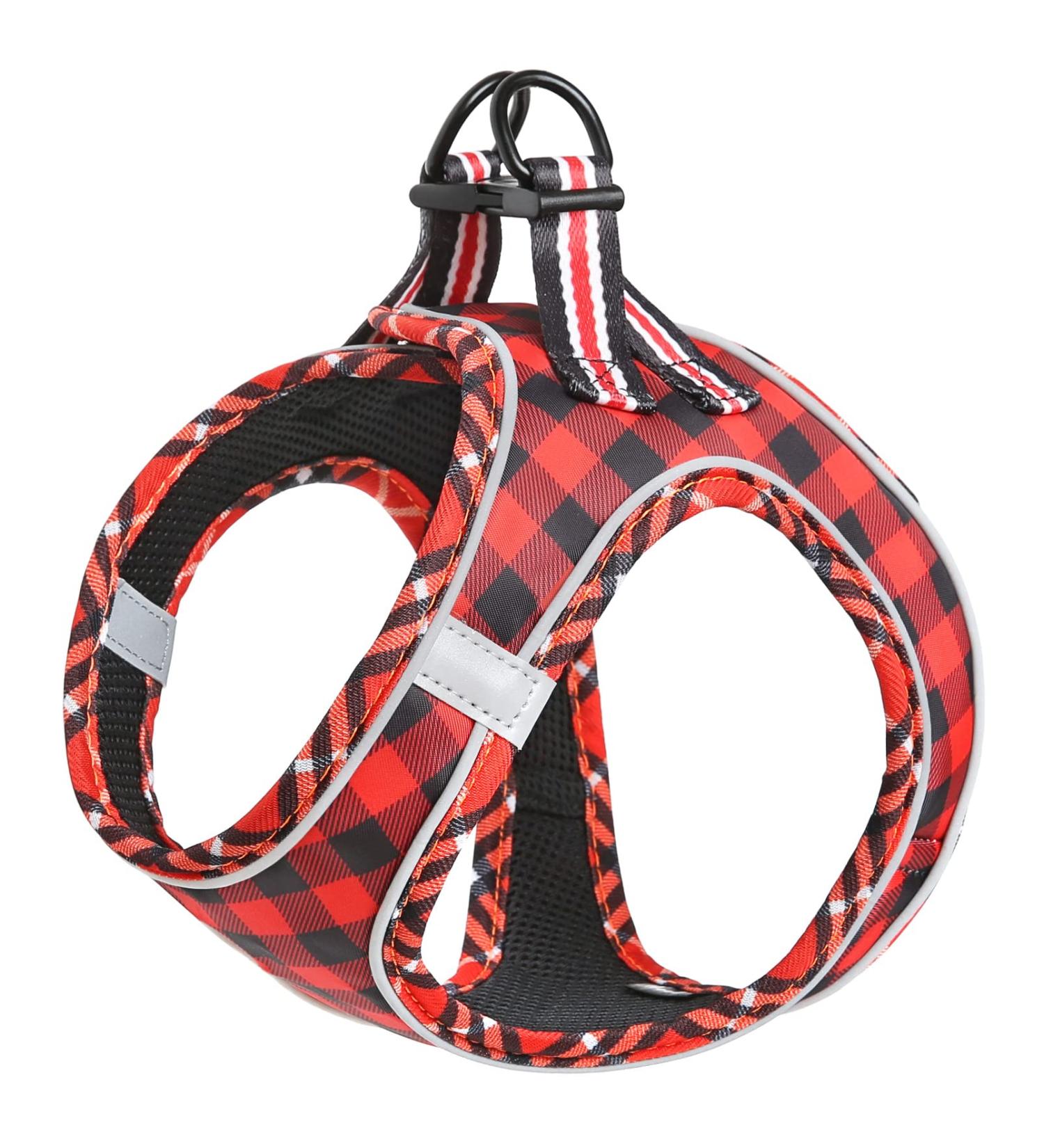Heele Dog Harness for Small Dogs - No Pull Breathable Adjustable Reflective Safety Harness in Plaid Red - Perfect for Walking & Training - Buy Online on GoSupps.com