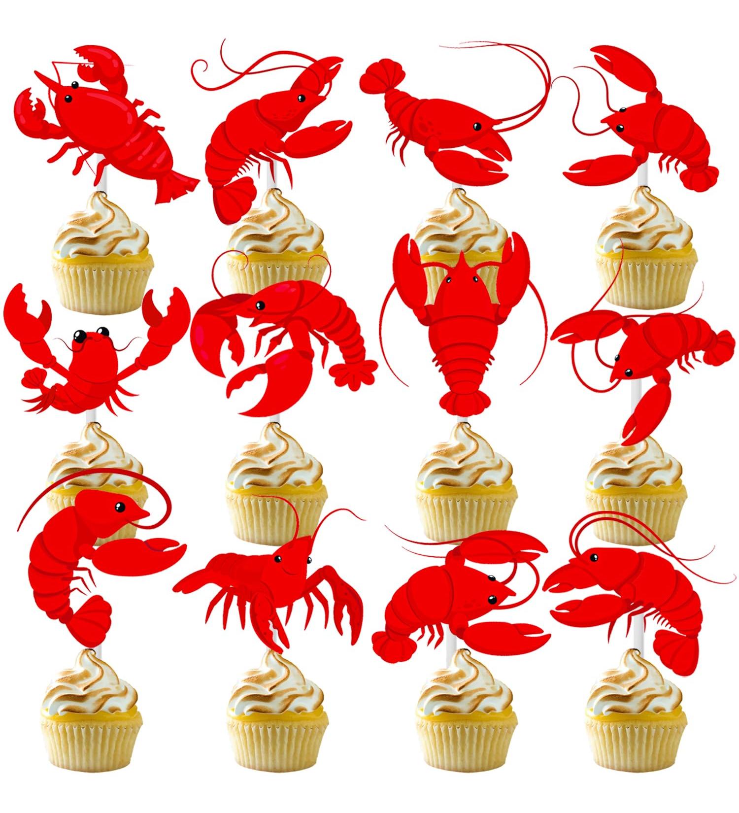 Lobster Cupcake Toppers 24Pcs Crawfish Cupcake Picks Crawfish Birthday Party Decorations Red Lobster Cake Picks for Under The Sea Baby Shower Supplies - Buy Online on GoSupps.com