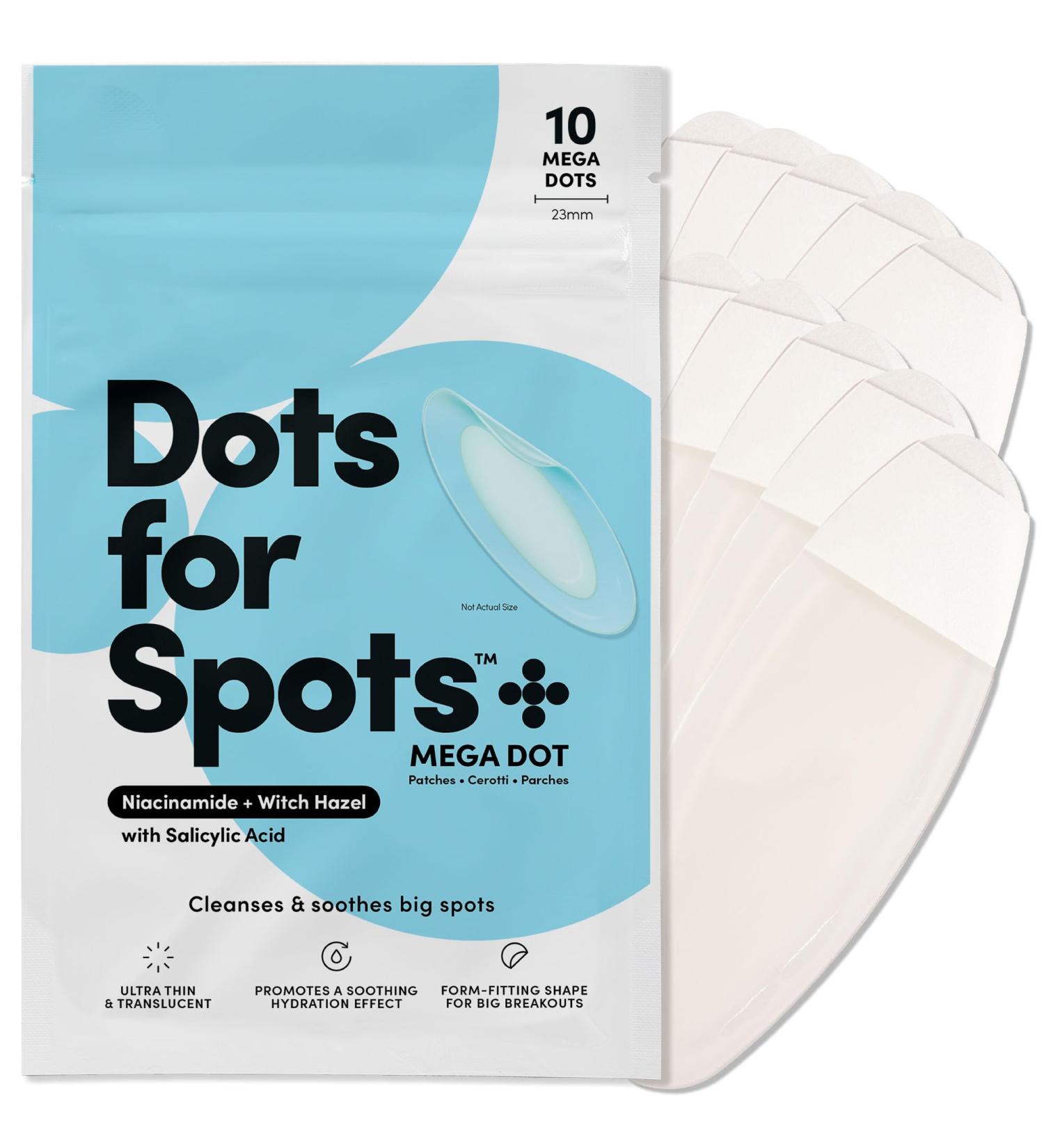 Dots for Spots Mega Dot Anti Pimple Patch - 10 Transparent Hydrocolloid Acne Patches - Fast-Acting Vegan & Cruelty-Free Solution - Buy Online on GoSupps.com