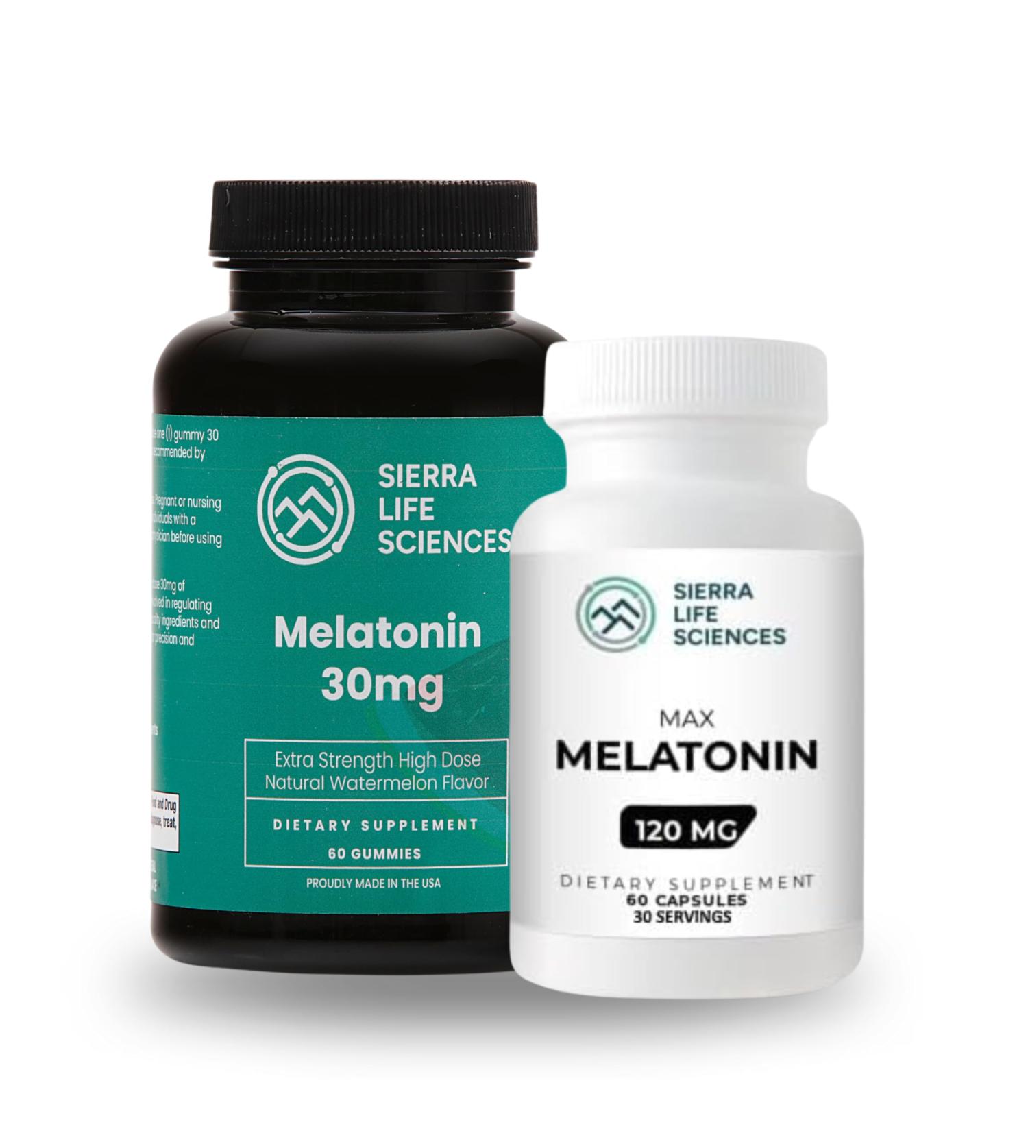 SIERRA LIFE SCIENCES Melatonin Bundle | 30mg Watermelon Gummies & 120mg High-Dose Capsules | Advanced Sleep Aid for Adults | Vegan & Non-GMO - Buy Online on GoSupps.com