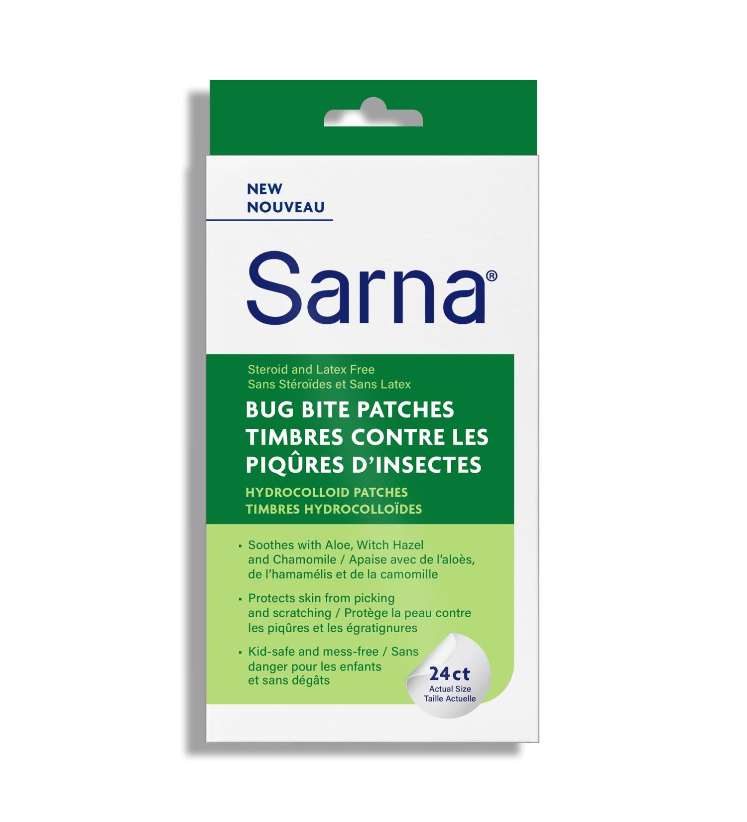 Sarna Bug Bite Patches - Peel & Stick Hydrocolloid Patches with Aloe Witch Hazel & Chamomile - Kid-Safe Vegan Steroid-Free Latex-Free Single-Use Patches TSA-Friendly 24ct - Buy Online on GoSupps.com