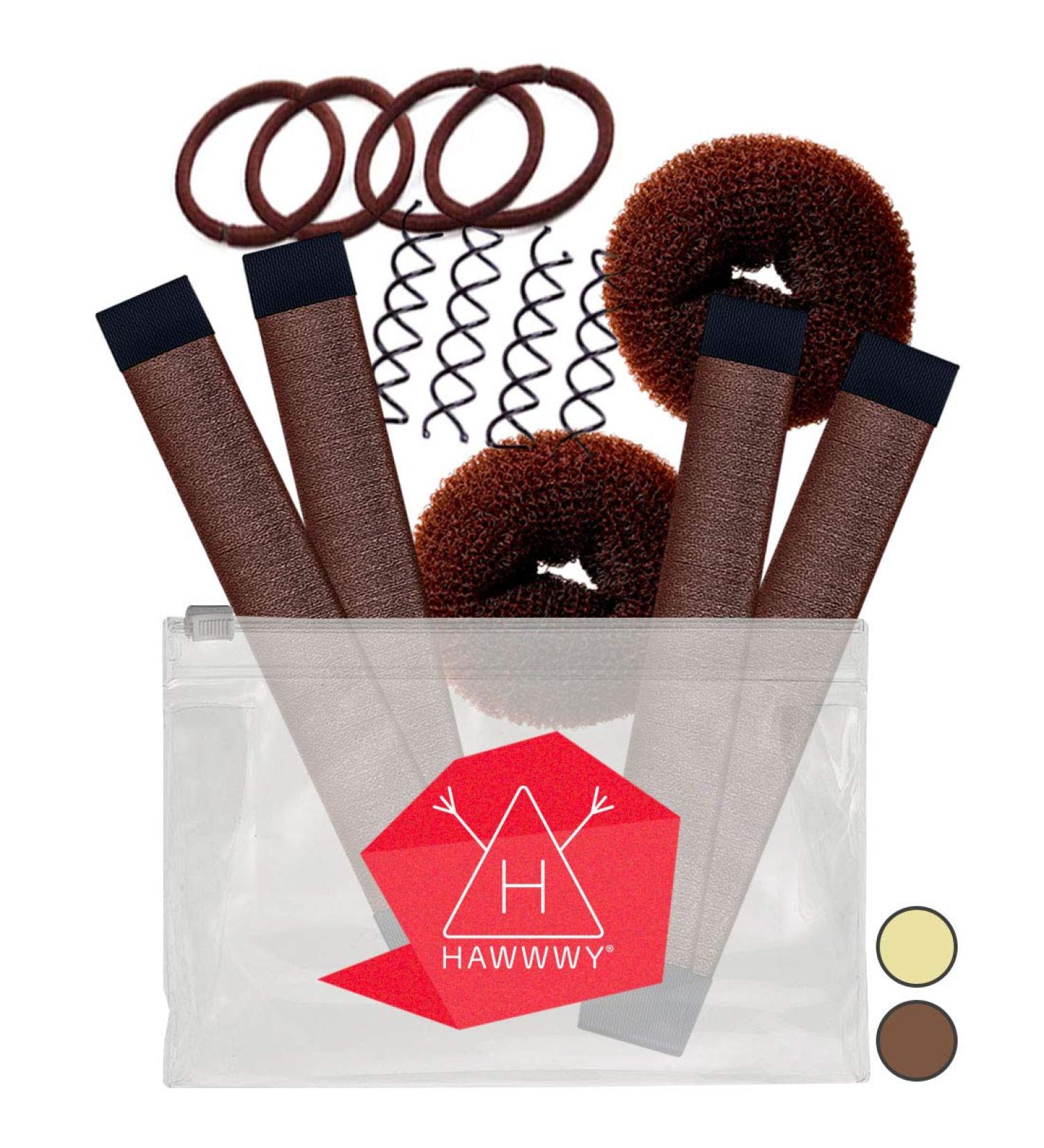 Hawwwy Hair Bun Maker Kit for Short or Thin Hair - Brown (12 Pieces) - Buy Online on GoSupps.com