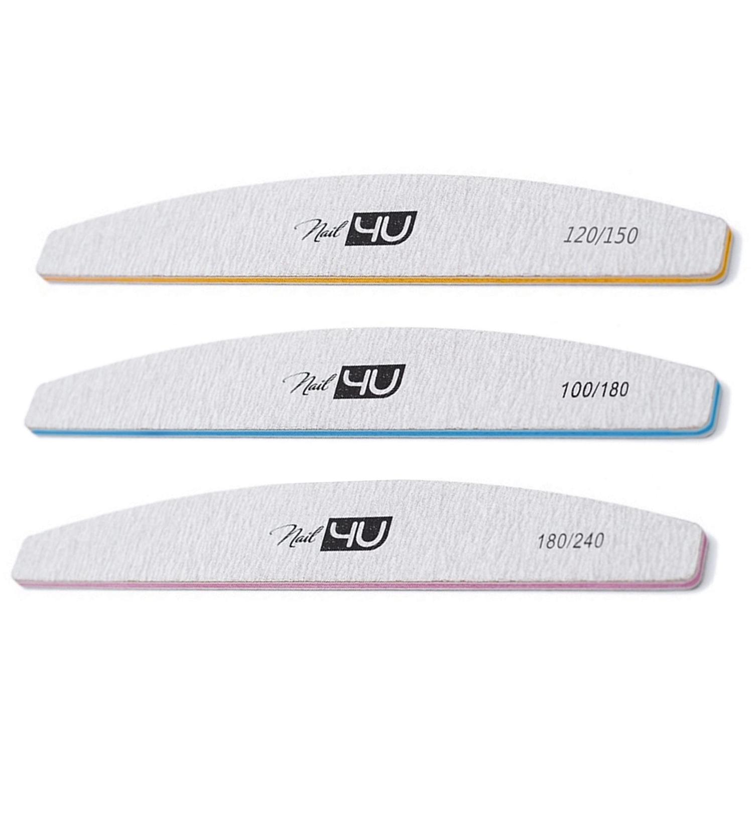 Set of 3 Nail Files Half Moon Professional Emery Boards for False Nails Acrylic Gel Tips Manicure tools by Nail4U Double sided Nail File Different Gradation 120/150 100/180 180/240 Grit - Buy Online on GoSupps.com