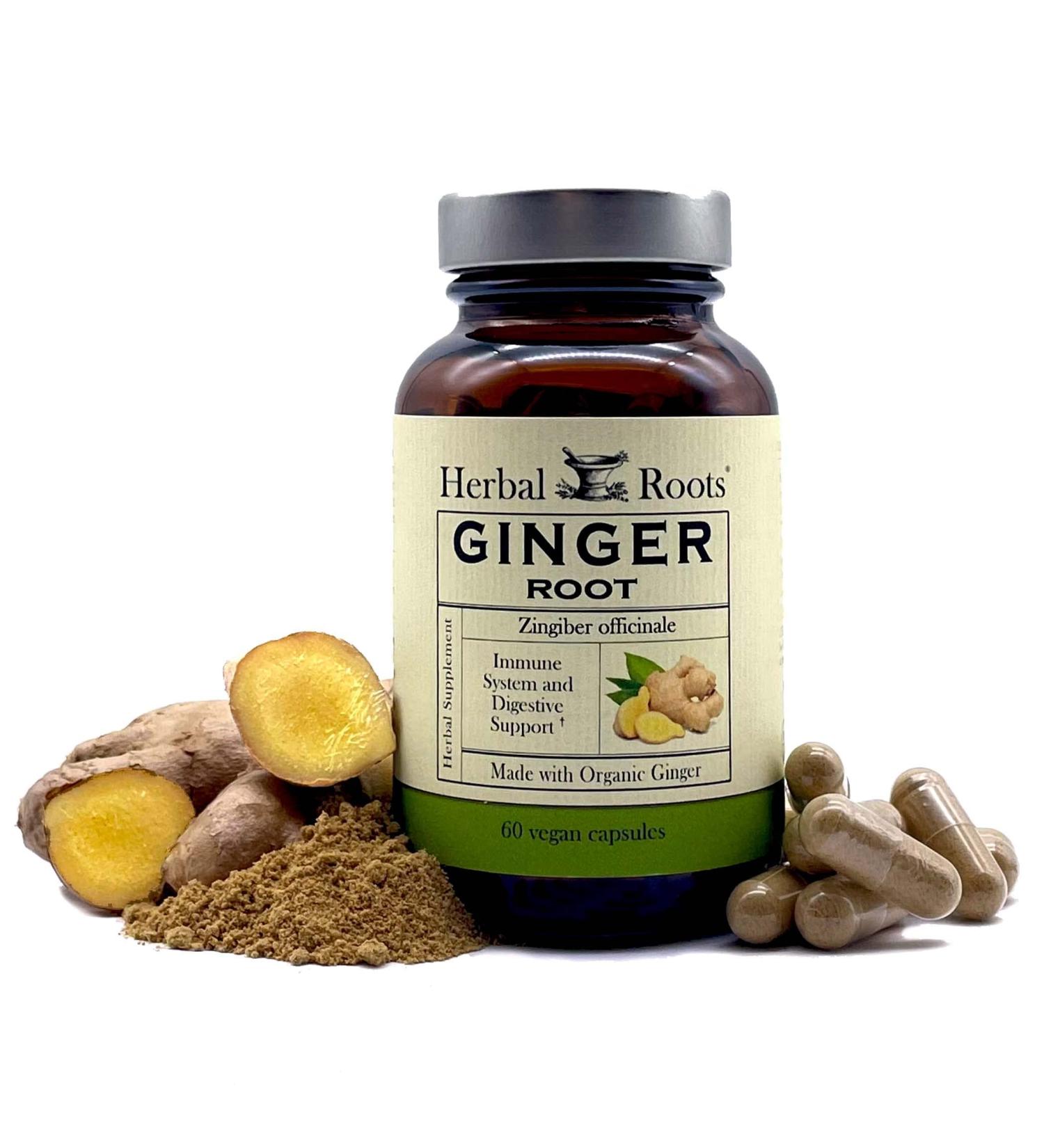 Organic Ginger Root Capsules | Digestive Aid & Immune Support | 60 Vegan Capsules | Made in USA - Buy Online on GoSupps.com