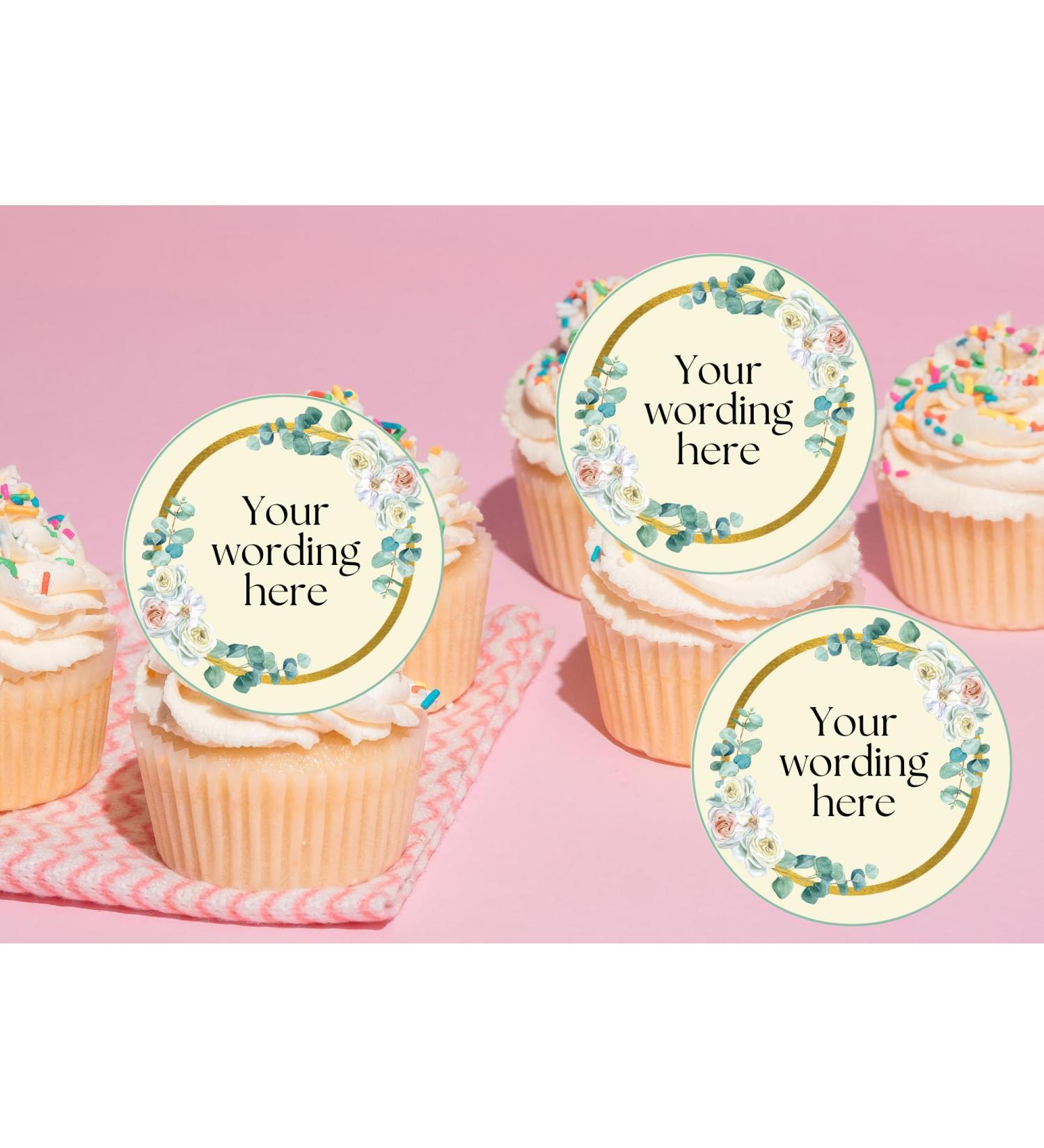 edible 20 x Personalised cupcake toppers uncut - Yellow - Any occasion/Any wording - hen/baby shower/retirement/birthday etc (wafer paper) Rice Paper