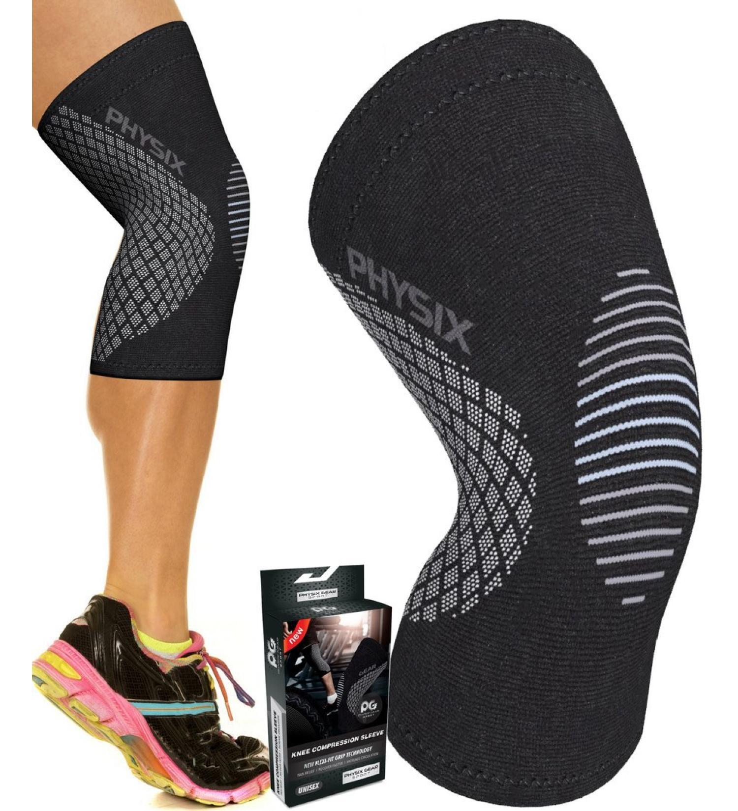 Physix Gear Knee Braces for Women & Men - Best Compression Knee Sleeves - Knee Compression Sleeve for Weightlifting Knee Brace Sleeve Running Athletic Knee Sleeve Knee Support for Men & Women Medium Black/Grey - (Single) - Buy Online on GoSupps.com