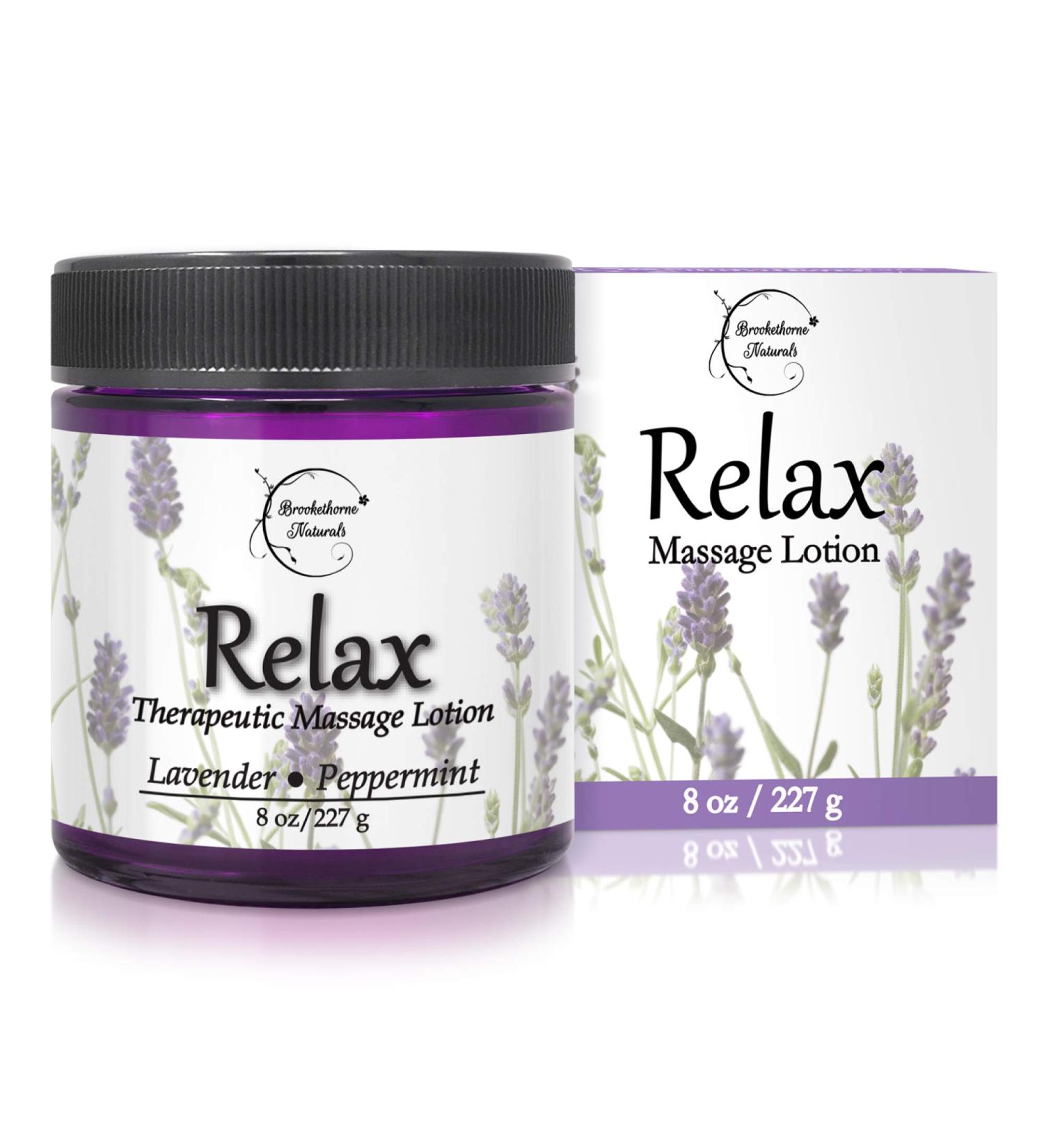 Brookethorne Naturals Relax Therapeutic Massage Lotion 8oz with Lavender & Peppermint Essential Oils - Buy Online on GoSupps.com