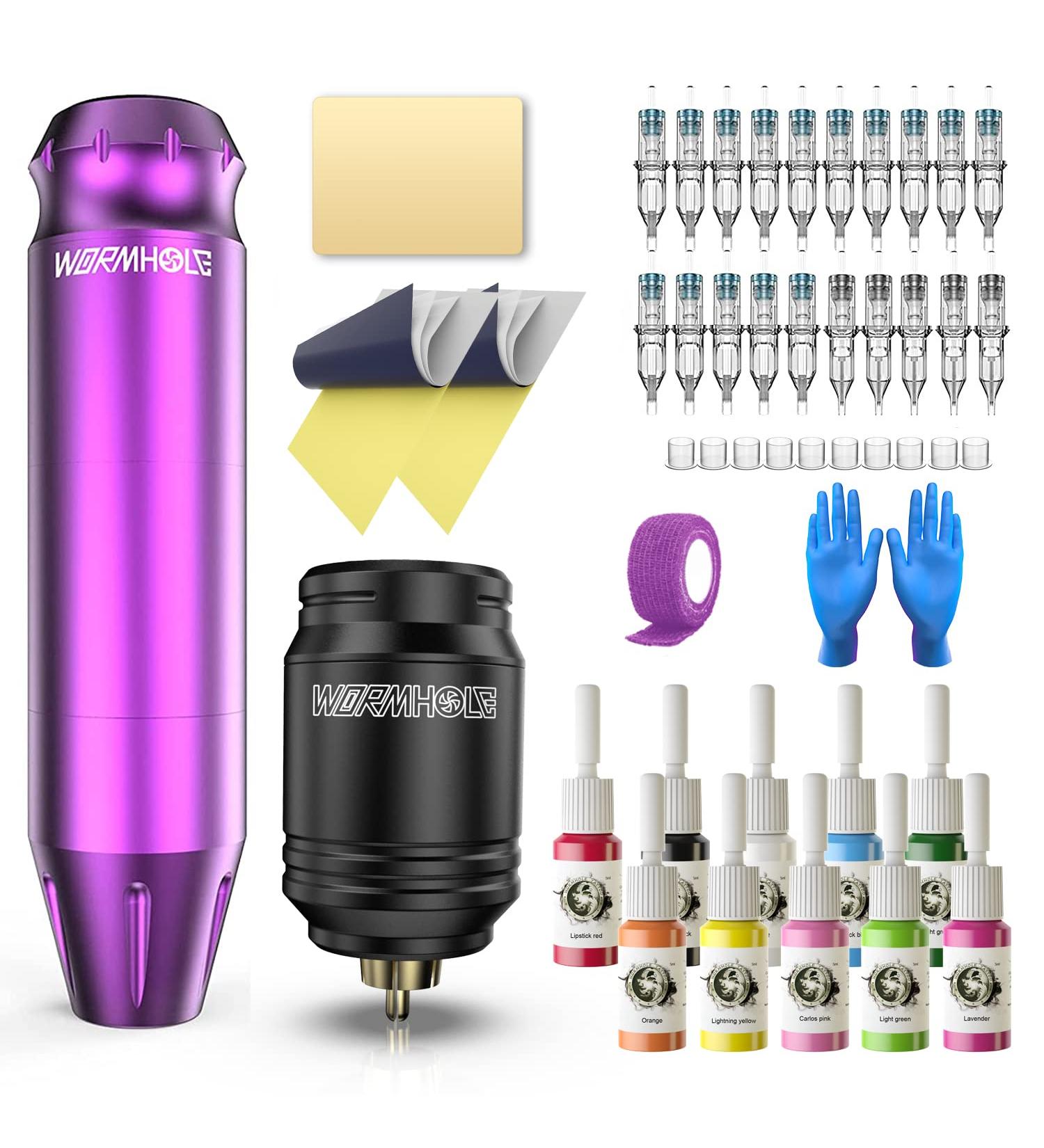 Wormhole Wireless Tattoo Pen Kit with Power Supply and Cartridge Needles - Professional Ink Machine for Beginners | TK502 - Buy Online on GoSupps.com