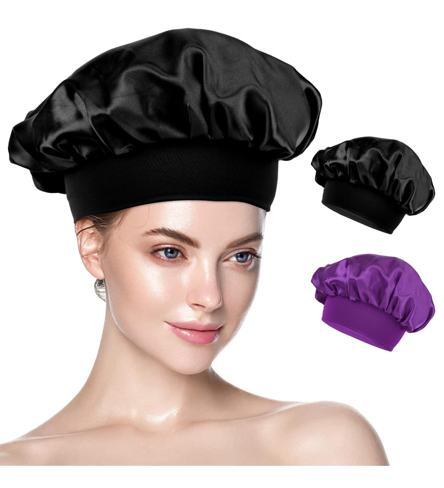 Silk Bonnet Set - 2-Piece Sleep Caps for Women & Girls | Hair Wraps in Black & Violet - Buy Online on GoSupps.com