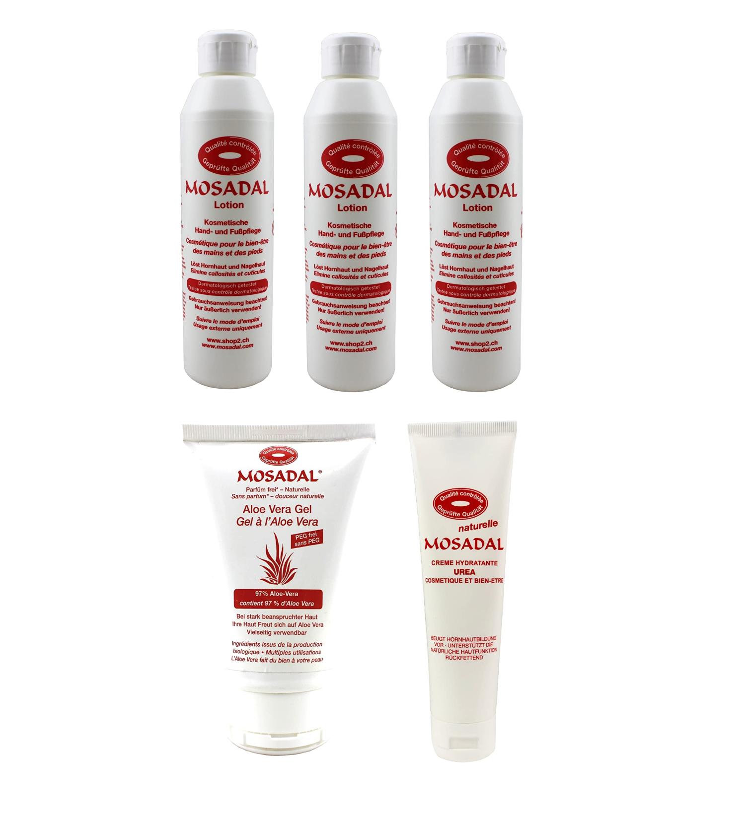 Buy Mosadal Foot Care Special Set - 5 Parts Includes 3x Lotion Urea Cream & Aloe Vera Gel | Ideal for Corns & Hydration | International Shipping Available - Buy Online on GoSupps.com