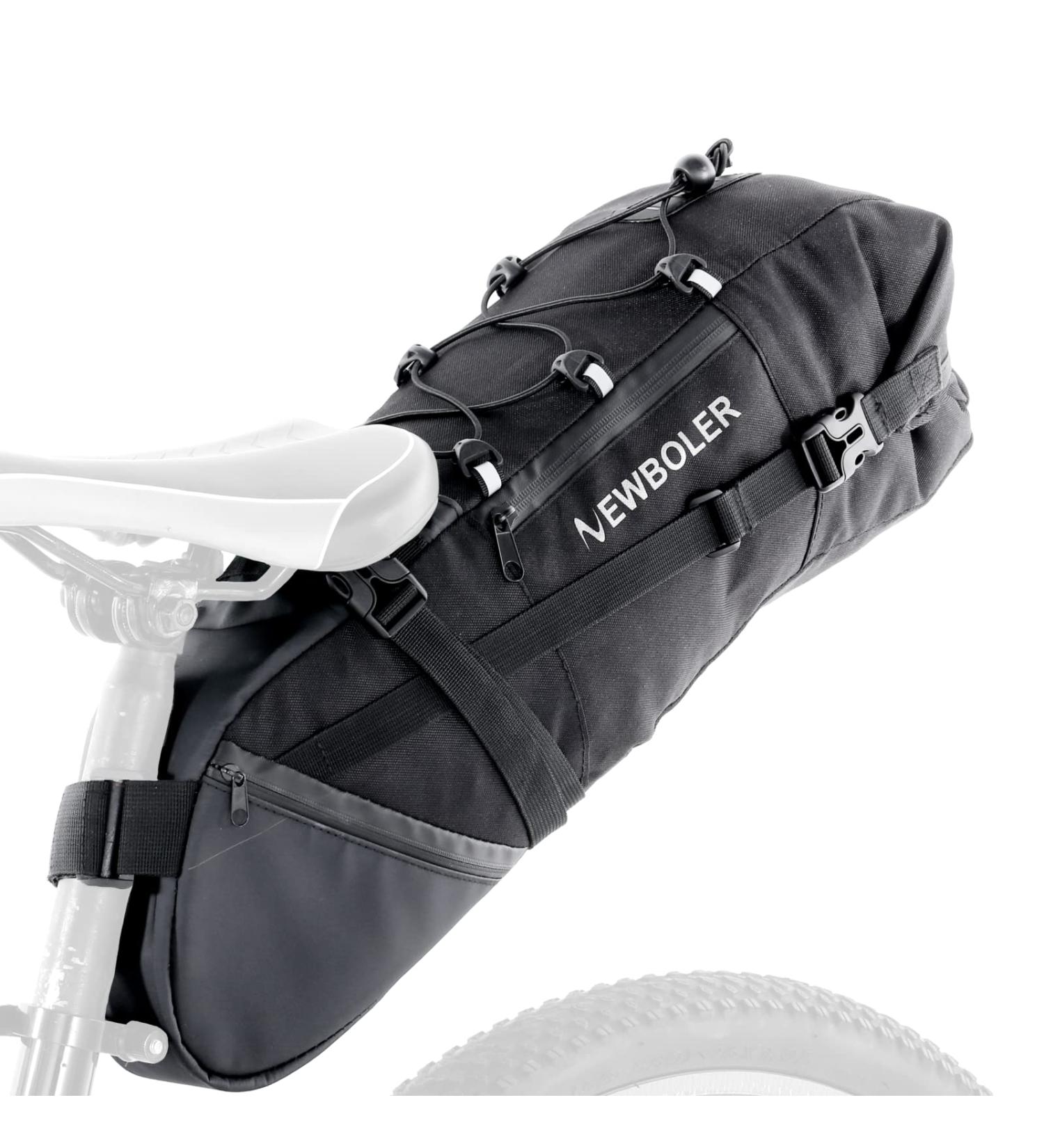 Lixada 10L Large Capacity Waterproof Bike Saddle Bag | Black Polyester | Cycling Tail Storage Pack for Mountain/ Road/ MTB Bicycles - Buy Online on GoSupps.com