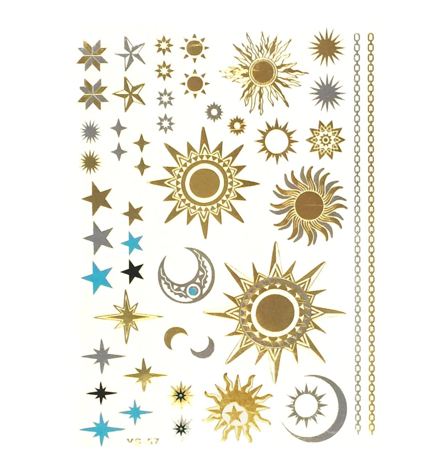 Allydrew Large Metallic Gold Silver and Black Body Art Temporary Tattoos  Sun  Moon  Stars