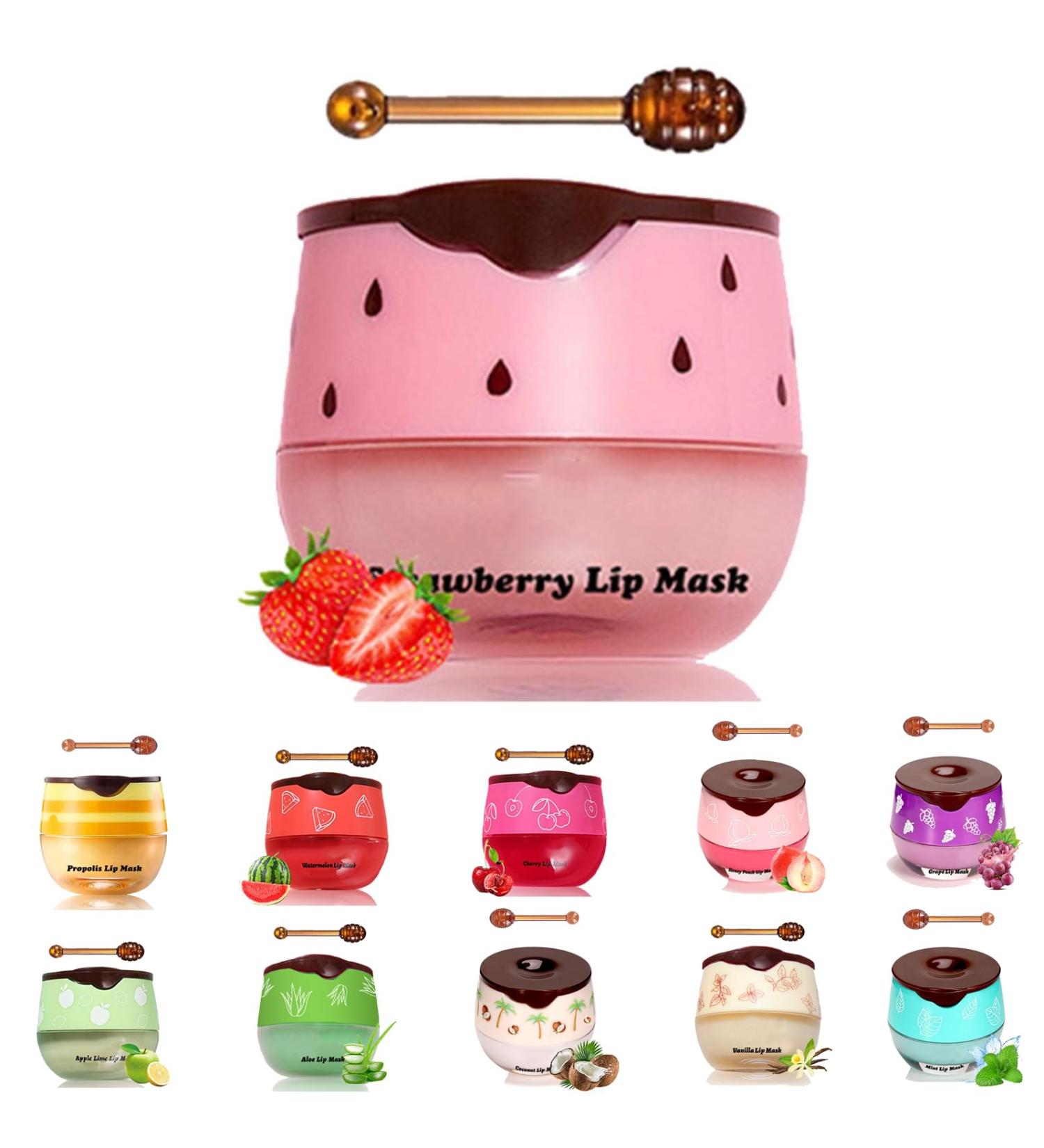 Bee Lip Balm Honey Pot Propolis Moisturizing Sleeping Lip Mask Overnight with Stick Long-lasting Hydrating Lip Exfoliator Lip Care Balm Gifts for Women (Strawberry) - Buy Online on GoSupps.com