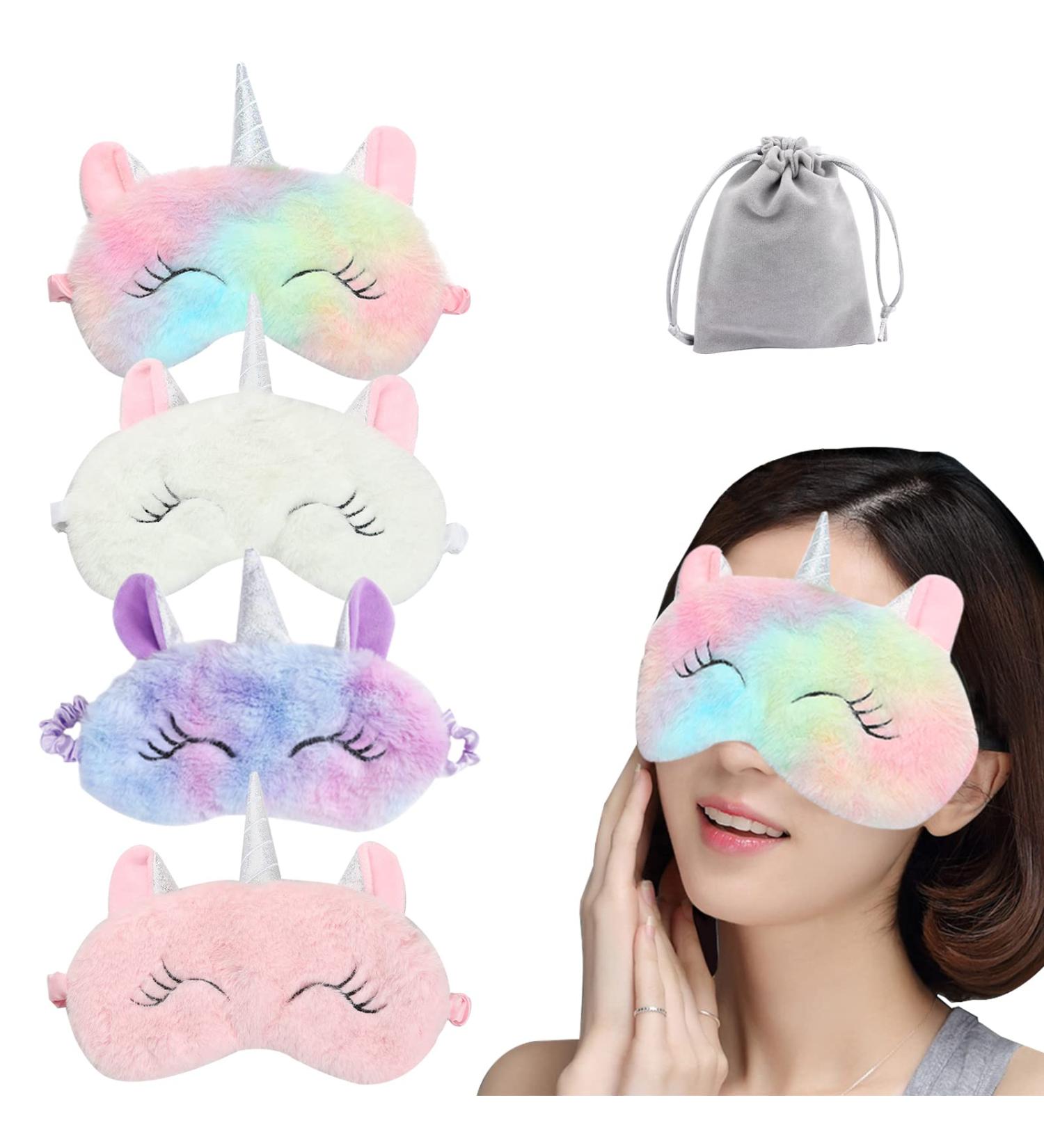 Cute Unicorn Sleep Mask Set - 4 Pcs Cartoon Eye Masks for Women, Girls, Kids | Soft Plush Blindfold for Travel, Nap, Party - Style6 - Buy Online on GoSupps.com