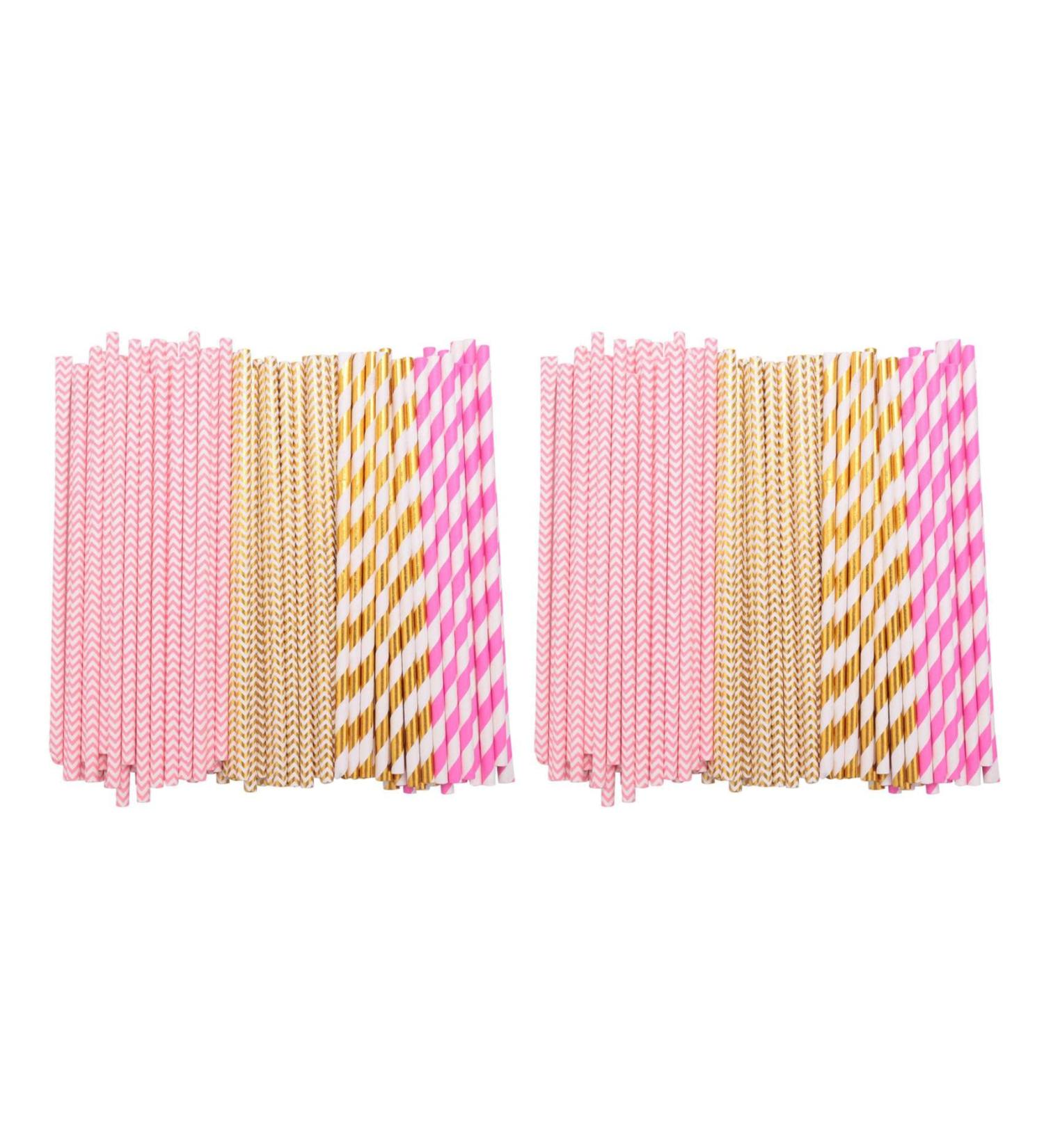 Bumdenuu Biodegradable Paper Straws 200 Pink for Supplies Birthday Wedding Bridal/Baby Shower Decorations - Buy Online on GoSupps.com