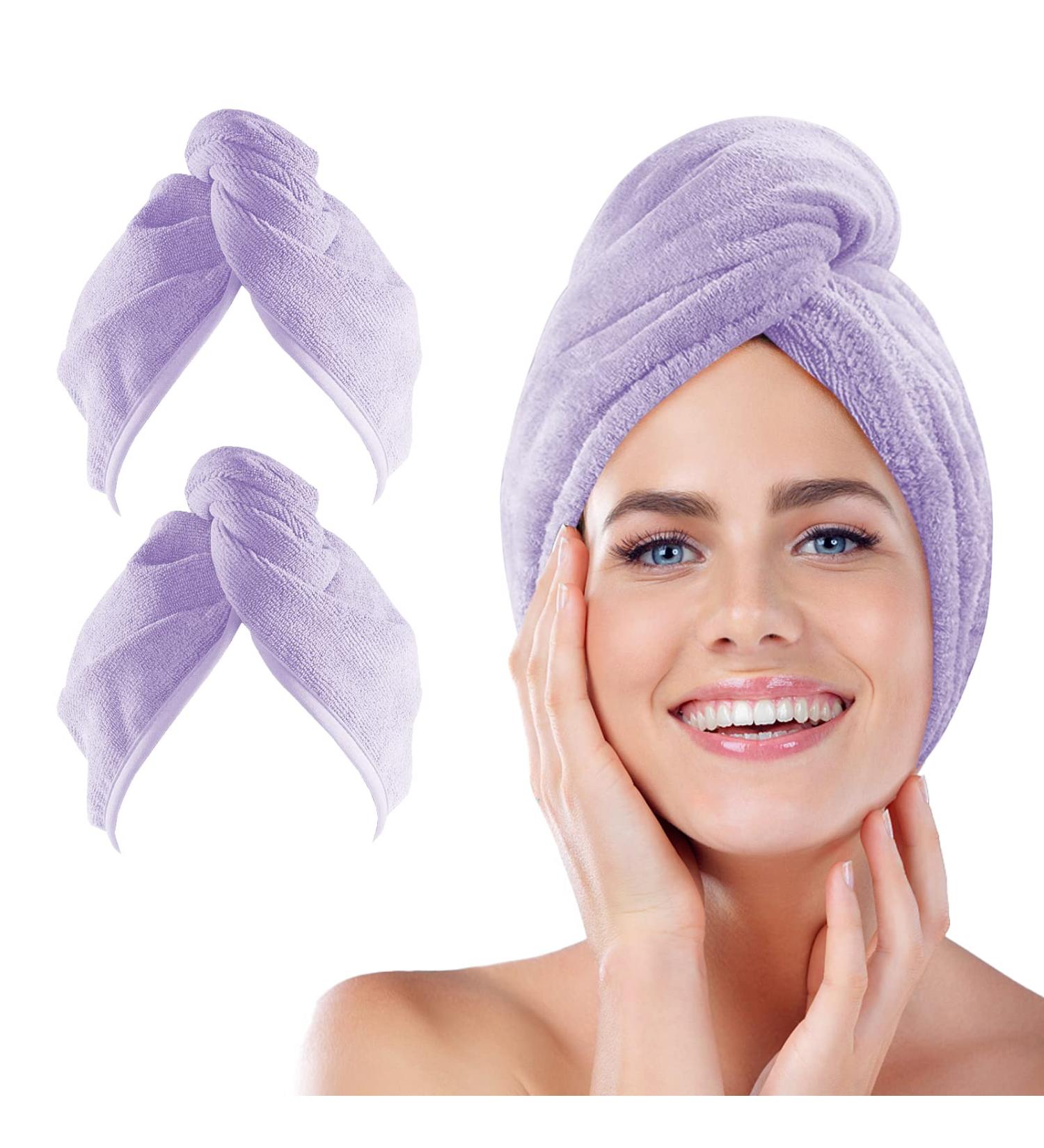 Ultra Absorbent Hair Drying Towel Turban 2 Pack - Purple, 10 X 26 - Quick Dry Wrap for Curly Long Thick Hair - Buy Online on GoSupps.com