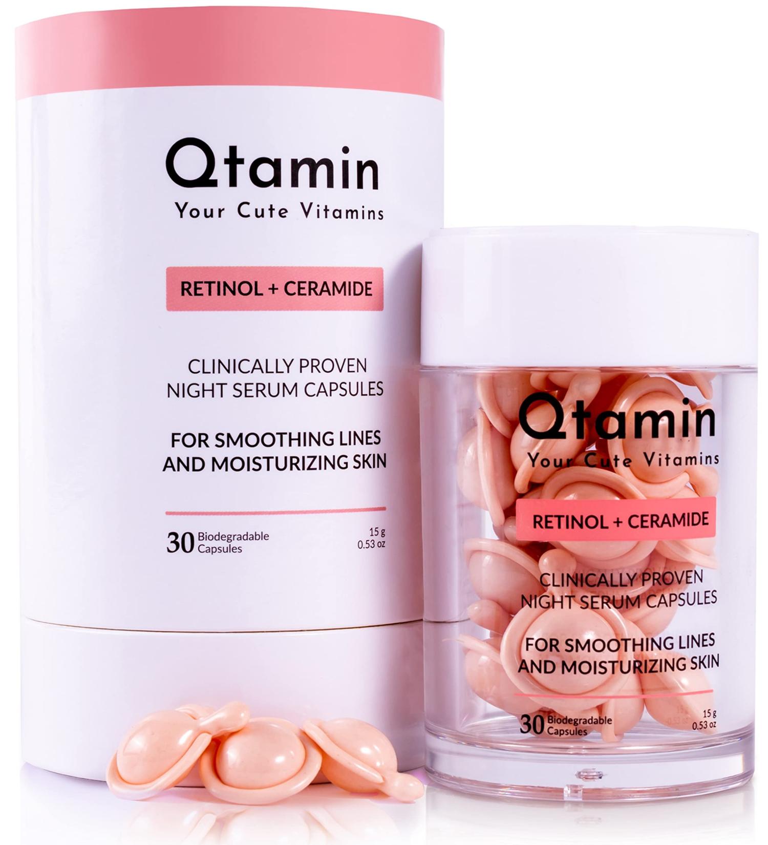 Qtamin Retinol Capsules with Ceramide 30 Count - Anti Wrinkle Skin Care for Aging Resurfacing - Deep Wrinkle Removal Serum for Brightening & Moisturizing Skin - Buy Online on GoSupps.com