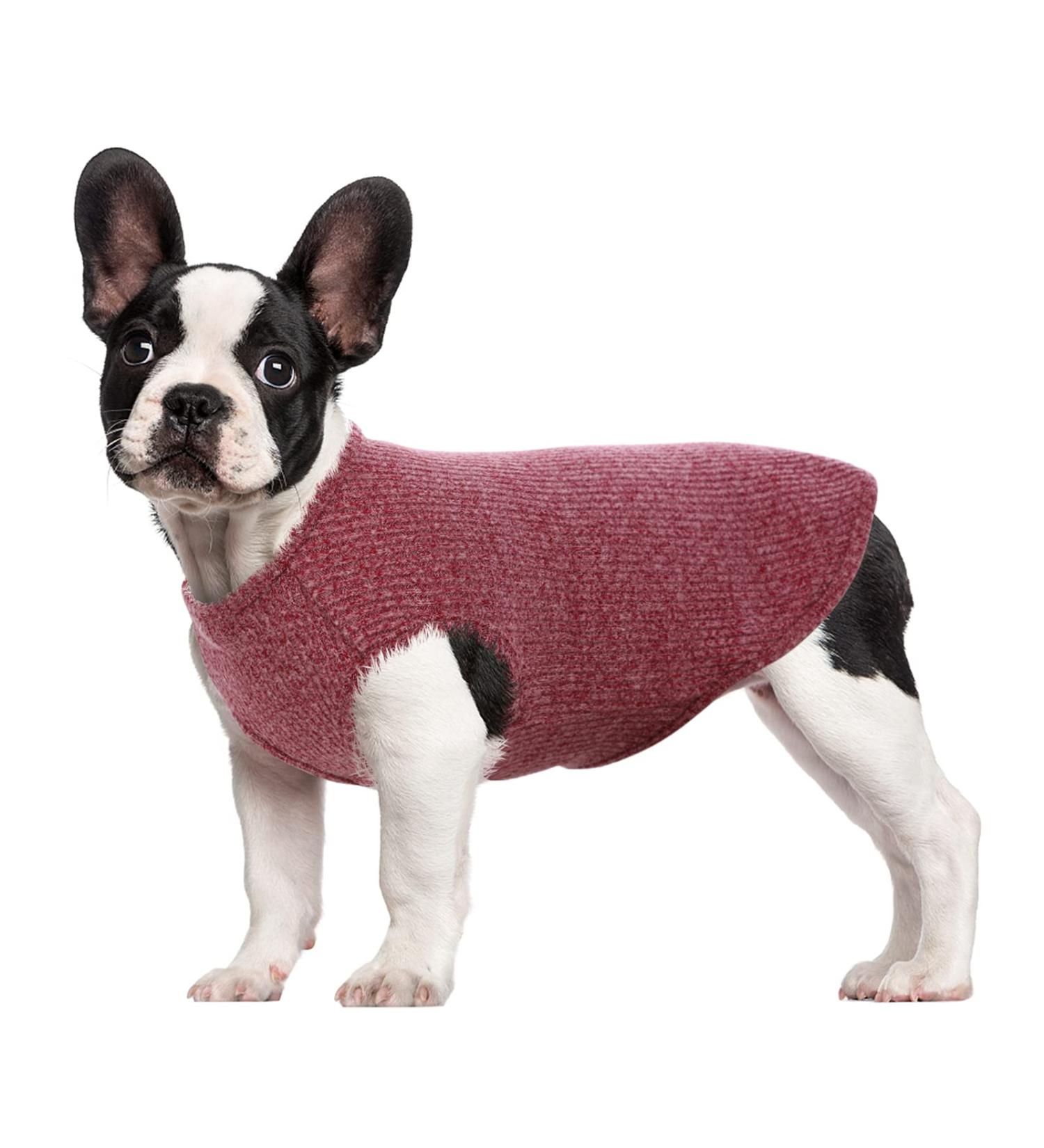Hjumarayan Medium Dog Sweater - Washable Striped Fleece Shirt for Corgis & Dachshunds - Elastic Fit in Burgundy Red - Buy Online on GoSupps.com