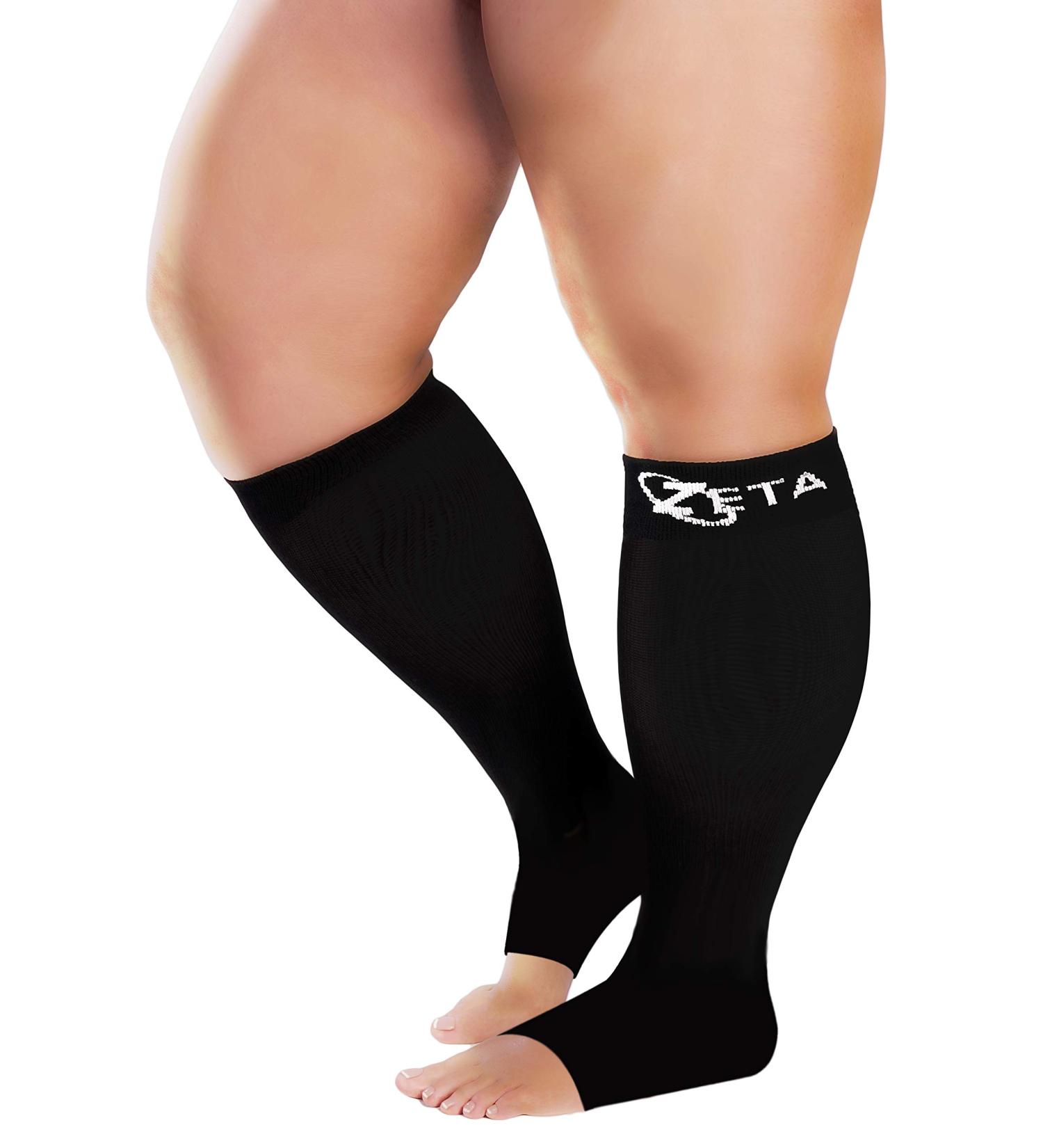 Zeta Wear Compression Stockings for Thick Calves - Women's Open Tip 3XL Comfort & Swelling Relief Edema & DVT Prevention - 1 Pack Black - Buy Online on GoSupps.com