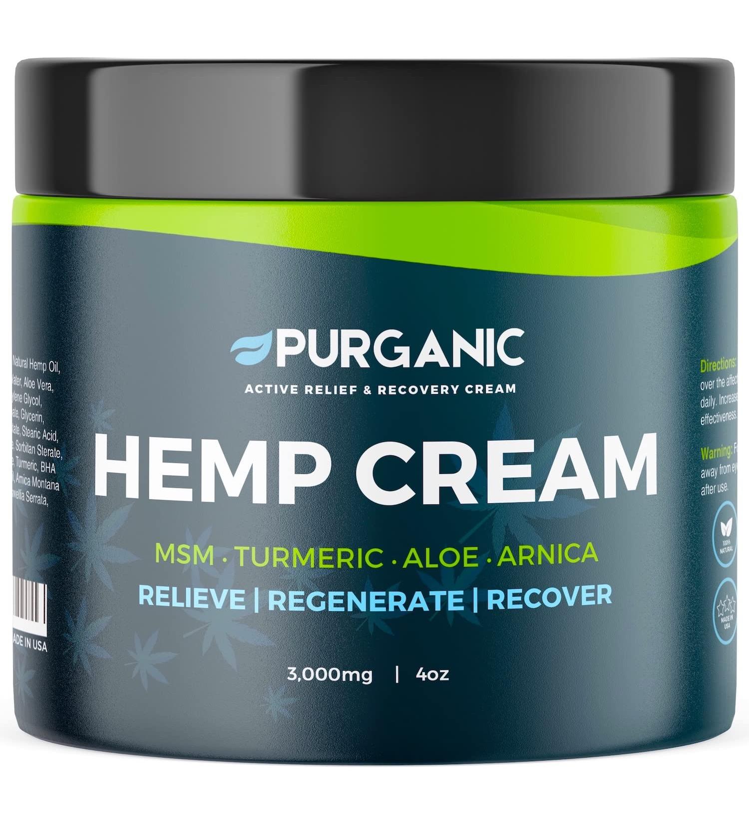 PURGANIC 4oz Natural Hemp Cream | Maximum Strength for Muscle & Joint Relief | Made in USA - Buy Online on GoSupps.com