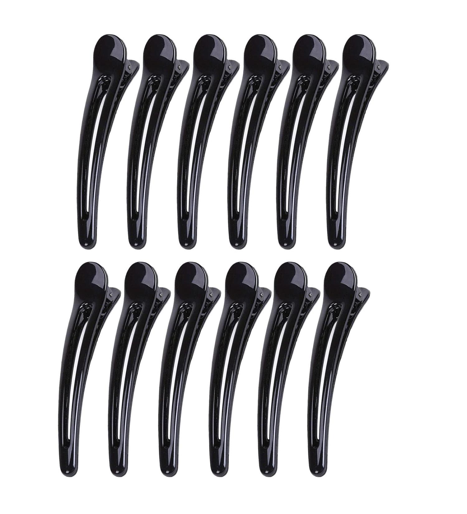 12 Large Duck Hair Clips Set for Hairdressing - Black Crocodile Clamps for Salon & Sports - 3 Sizes Included - Buy Online on GoSupps.com