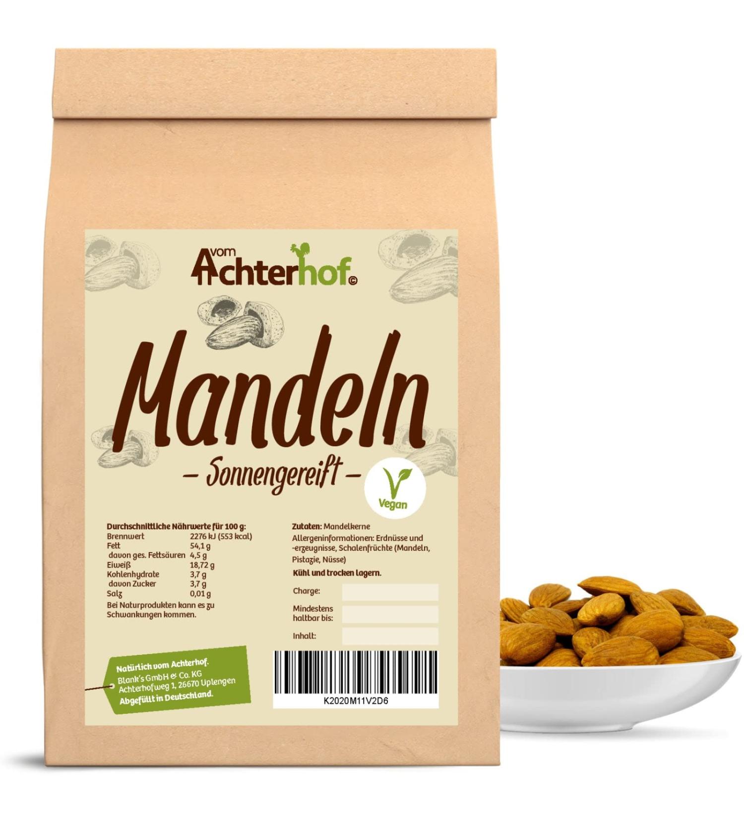 Almonds sunanny 1000g |Sweet & mild taste |Almond kernels free of artificial preservatives flavors & dyes |Ideal as a snack in between or when baking |From the Achterhof S ßen 1 kg (1 Pack)