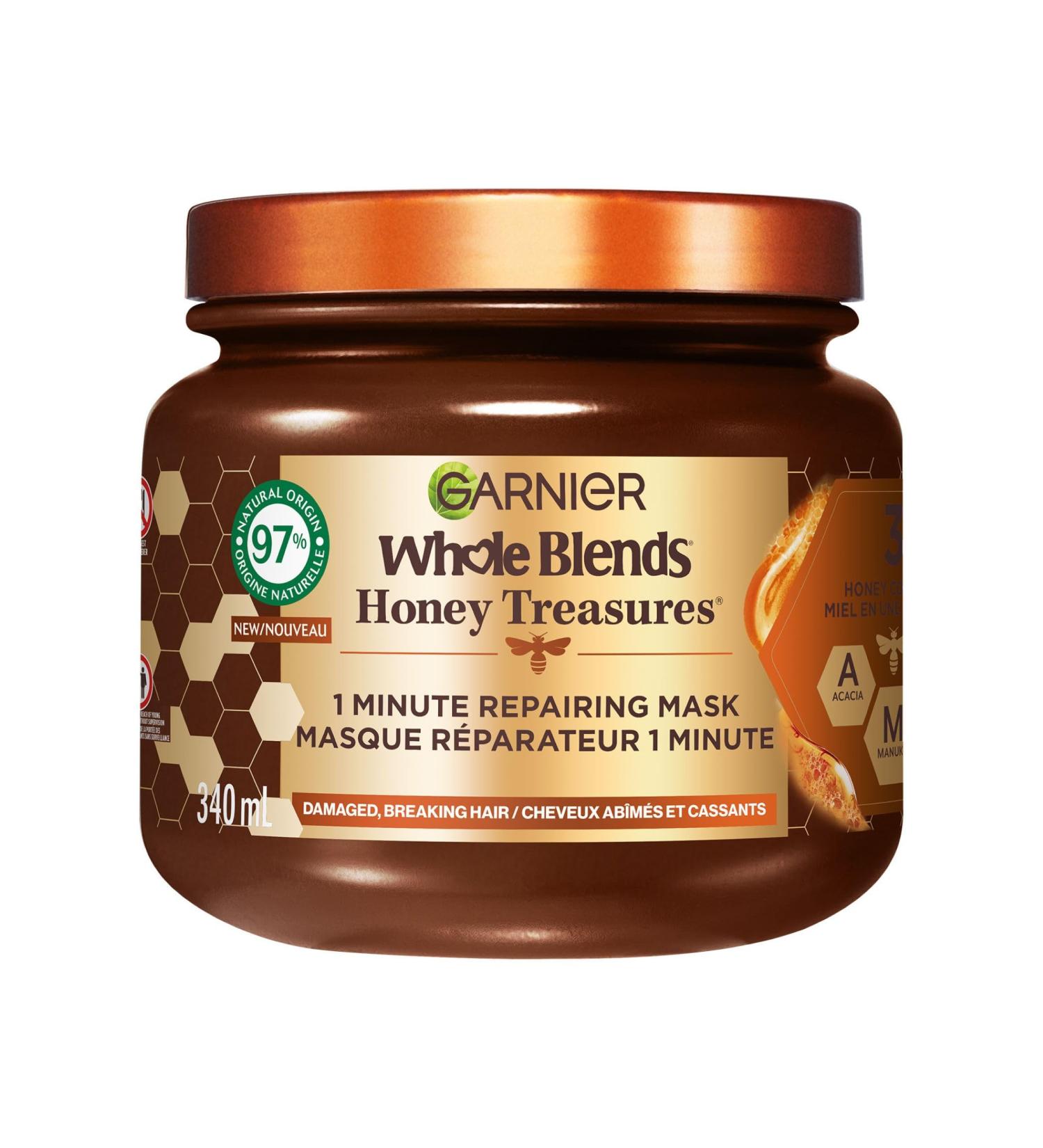 Garnier Whole Blends Honey Treasures Hair Mask for Damaged Hair 50% Less Hair Cracks 10x Less Breakage 2x Less Split Ends 1-Minute Application 340ml - Buy Online on GoSupps.com
