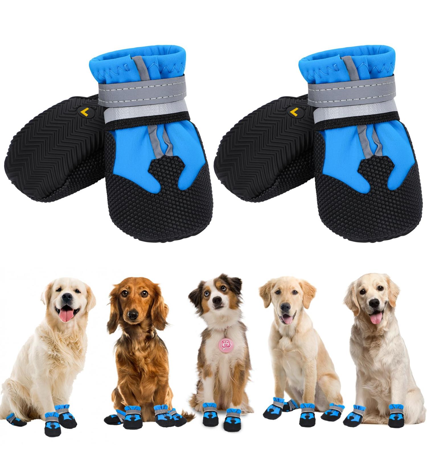 4 Pieces Dog Boots Paw Protector Waterproof Dog Shoes with Reflective Straps Adjustable Washable Non-Slip Dog Shoes Dog Boots for Injured Paws Blue Outdoor Paw Protectors Dog Shoes for Large Dogs(L) L Blue - Buy Online on GoSupps.com
