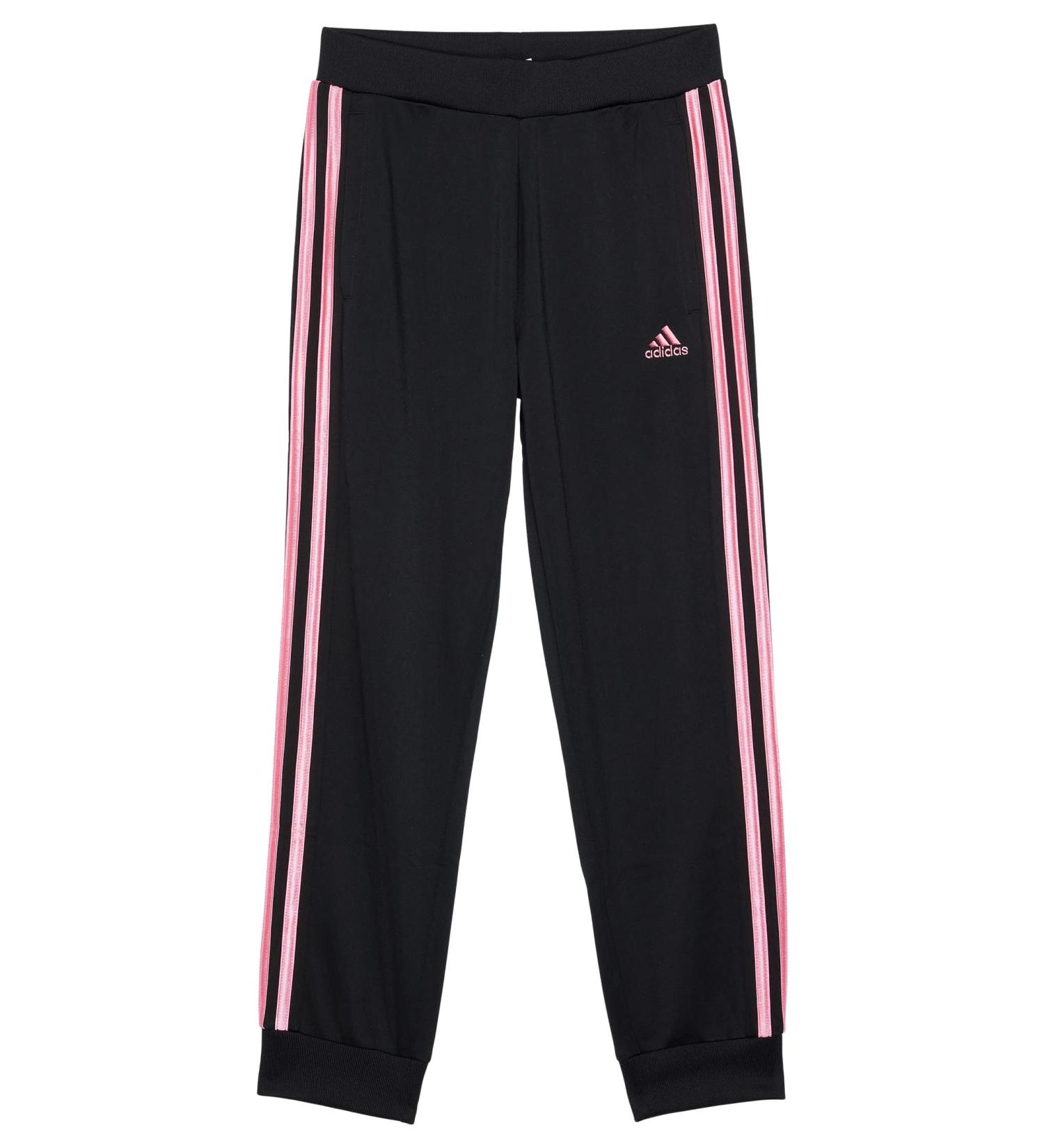 adidas Girl's 3-Stripes Tricot Joggers (Big Kids) Black/Pink LG (14-16 Big Kid)
