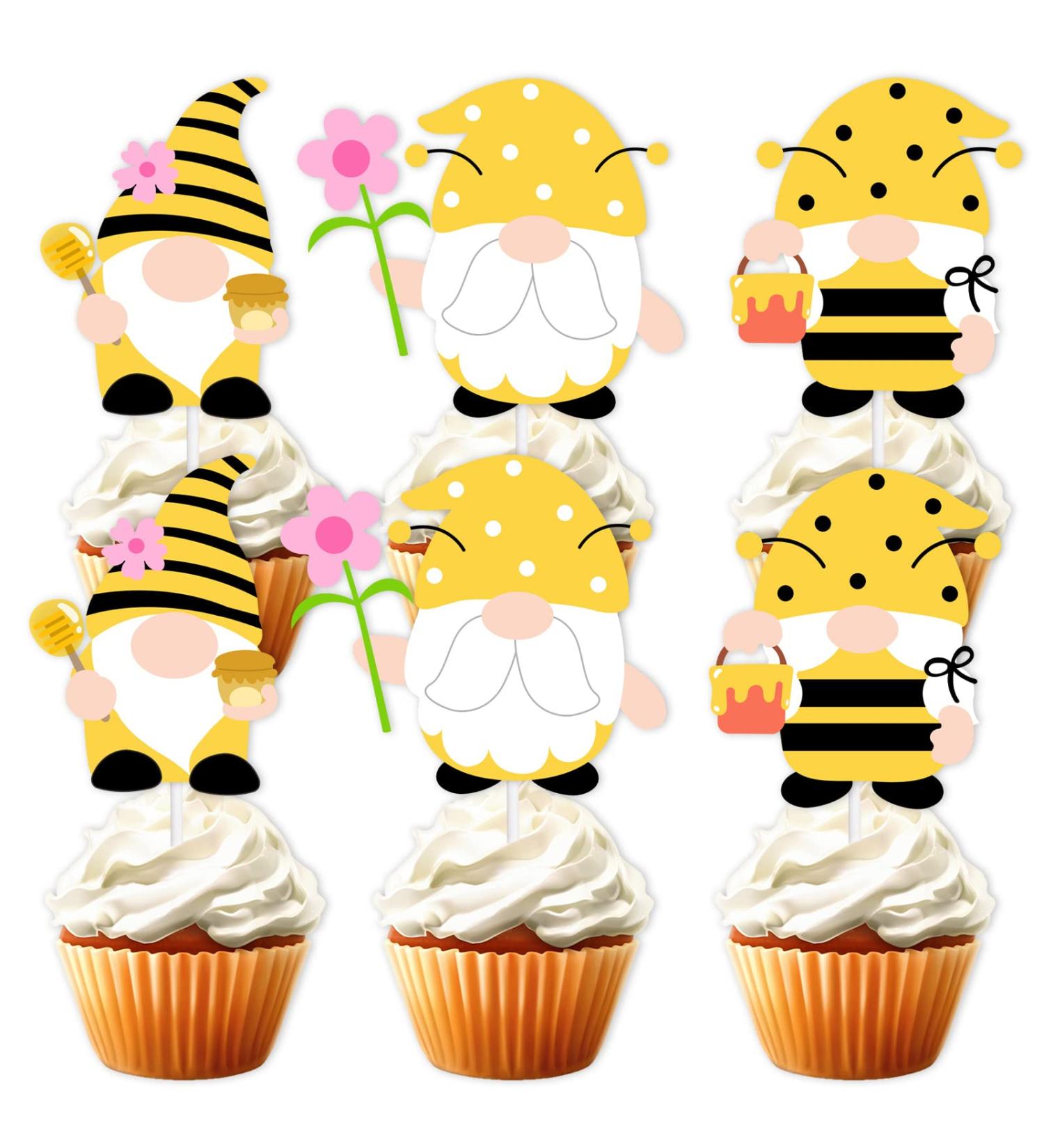 18pcs Honey Bee Older Dessert Cupcake Topper Bumble Bee Garden Theme Decor Supplies Baby Shower Gender Reveal Announcement Happy Birthday Party Decorations Gold Glitter - Buy Online on GoSupps.com