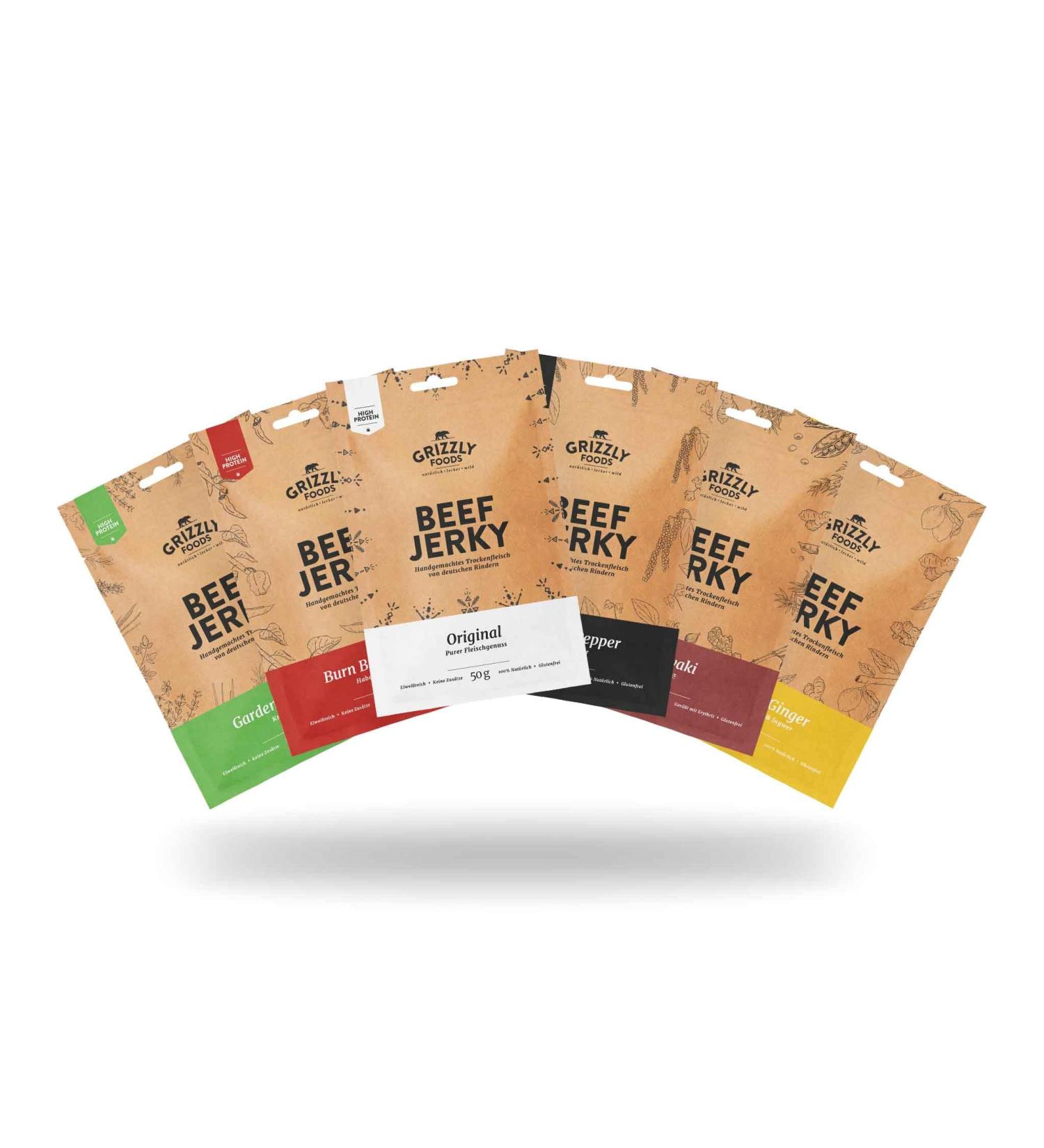 Premium German Beef Jerky Set - All 6 Varieties | 300g (6 x 50g) - International Shipping Available - Buy Online on GoSupps.com