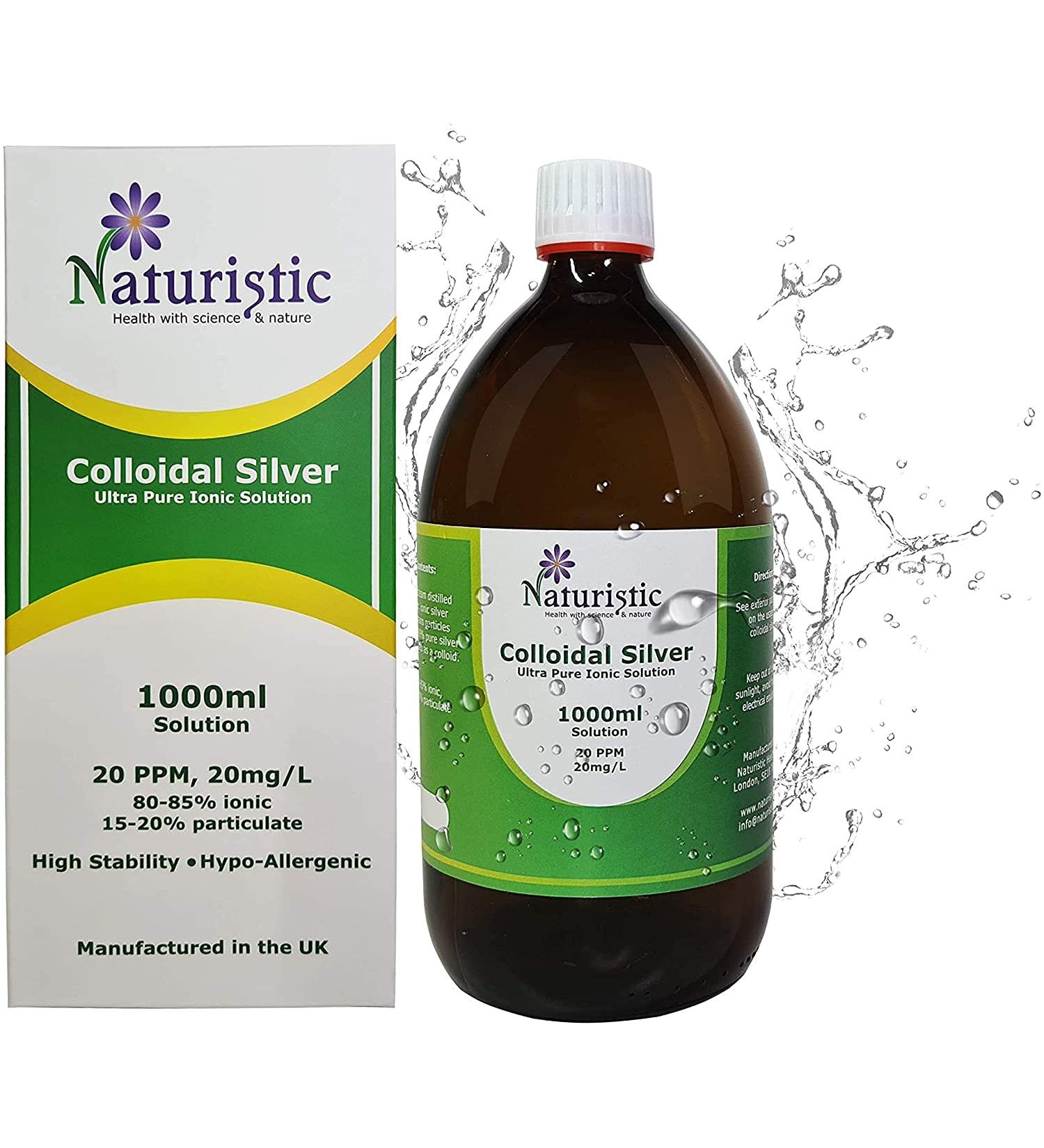Naturistic Health Premium Colloidal Silver Water 20 PPM 1000ml - Small Particle Size for Optimal Results - 100% Natural Immune Support - Buy Online on GoSupps.com
