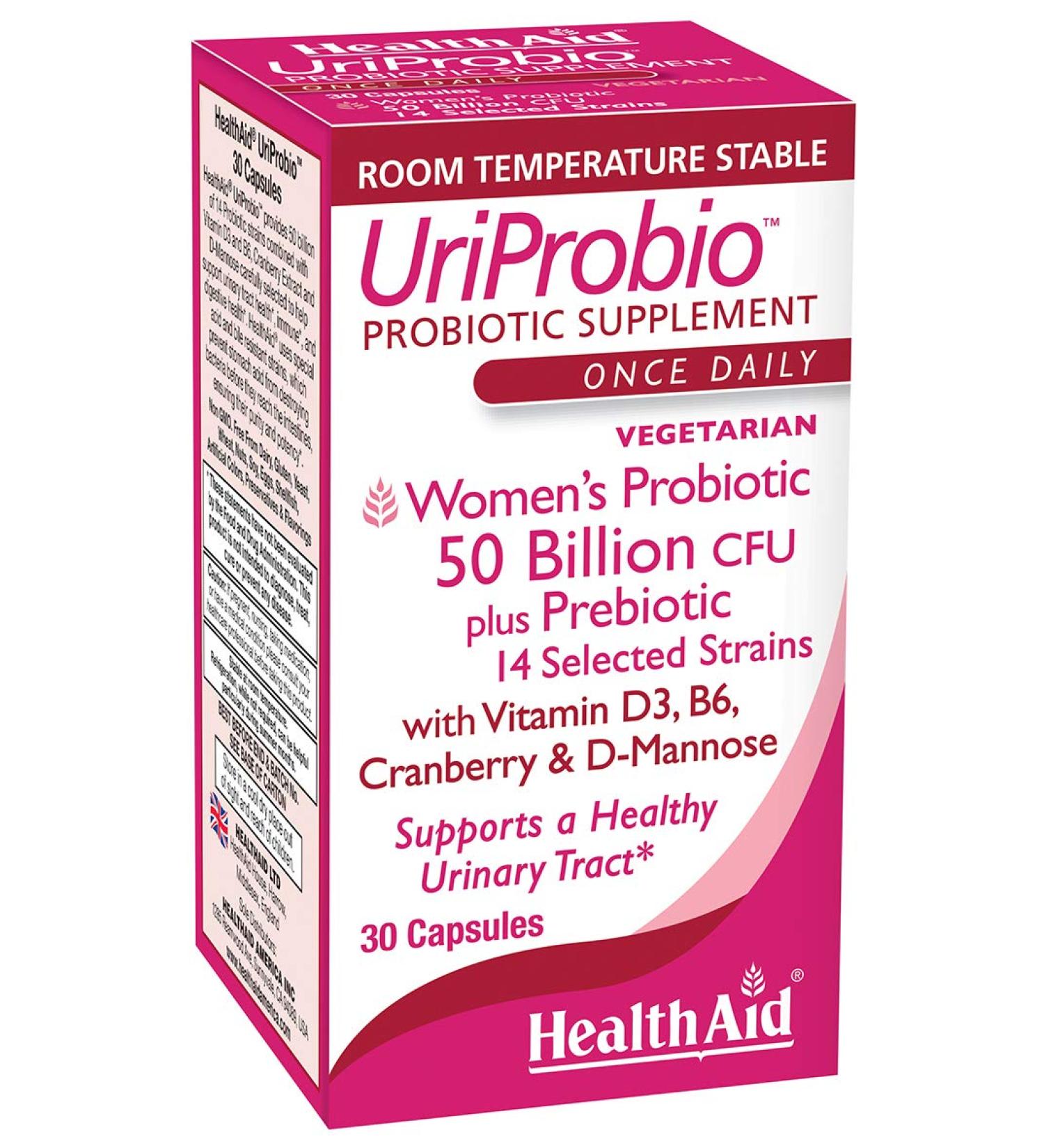 HealthAid UriProbio 50 Billion CFU Women s Probiotic with Prebiotic Cranberry D-Mannose Vitamin D & B | Supports Urinary Tract & Digestive Wellness Acid & Bile Resistant Vegan - Buy Online on GoSupps.com