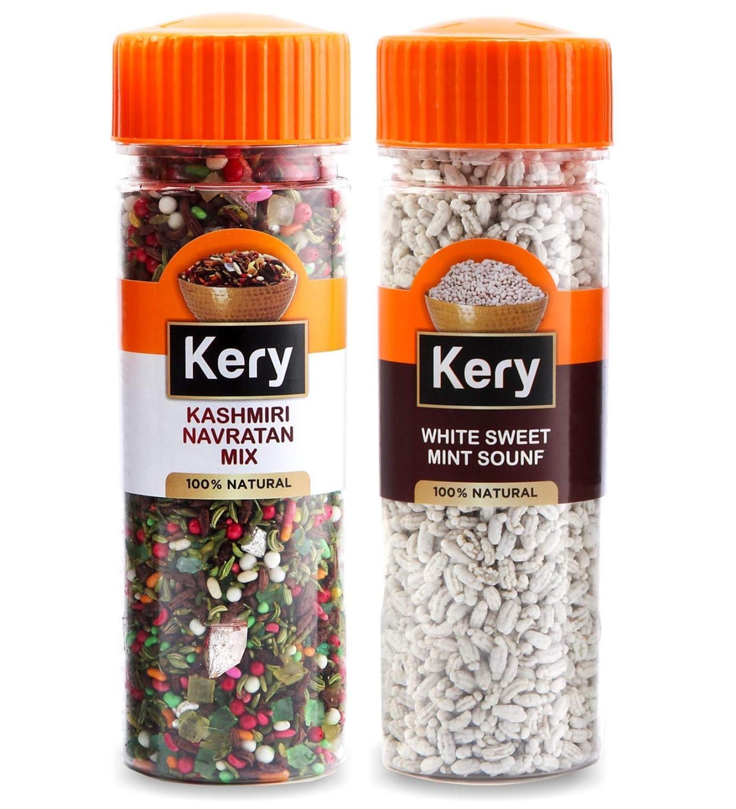 Kery White Sweet Saunf & Kashmiri Navratan Mix Mukhwas 2 Bottles 260g (Natural Fennel Mouth Freshener)_Packing May Vary