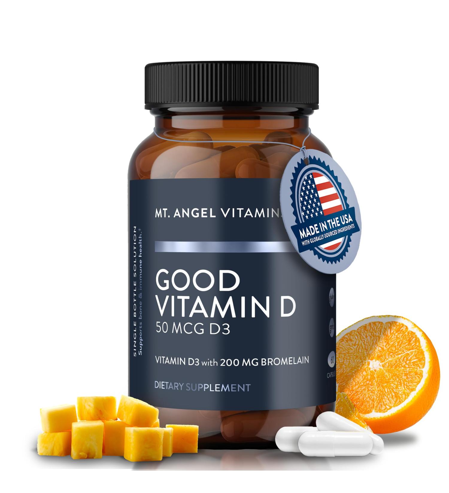 Mt. Angel Vitamins - Good Vitamin D 2000 IU Vitamin D3 with Bromelain (60 Capsules) 60 Count (Pack of 1) - Buy Online on GoSupps.com