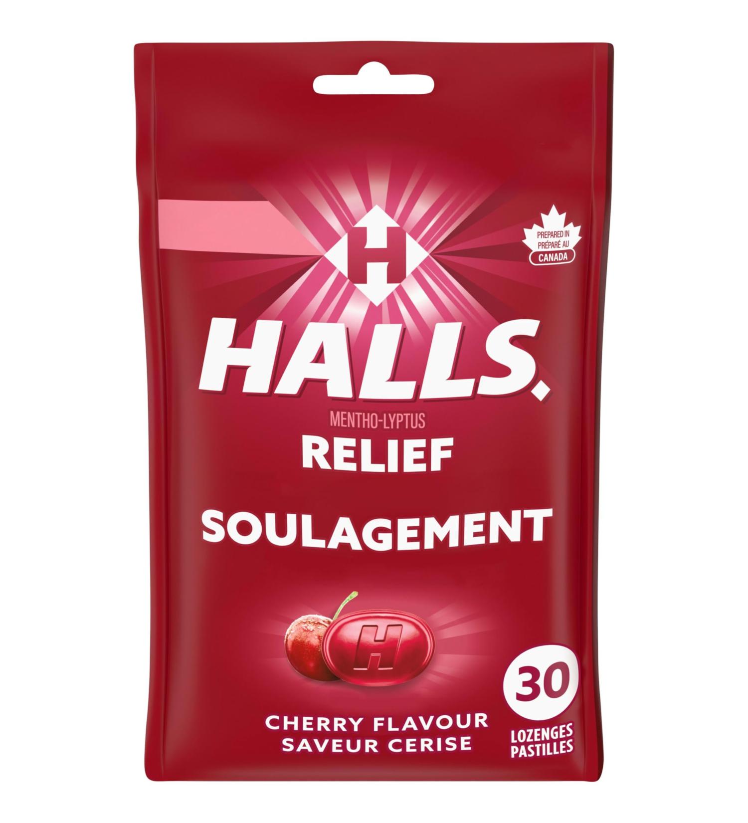 HALLS Cherry Flavour Cough Drops Throat Lozenges Sore Throat Relief Mentho-Lyptus 30 Lozenges Cherry 30 Count (Pack of 1) - Buy Online on GoSupps.com