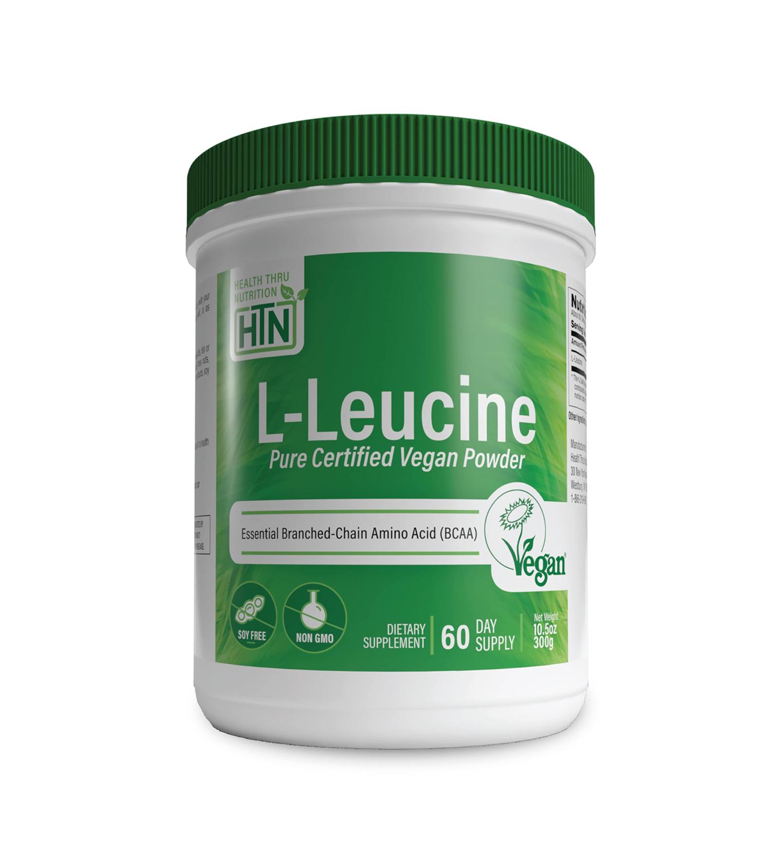 Health Thru Nutrition Pure L-Leucine Powder 300g | Certified Vegan & Non-GMO | Fermented Essential BCAA | 5g per Serving | 3rd Party Tested - Buy Online on GoSupps.com