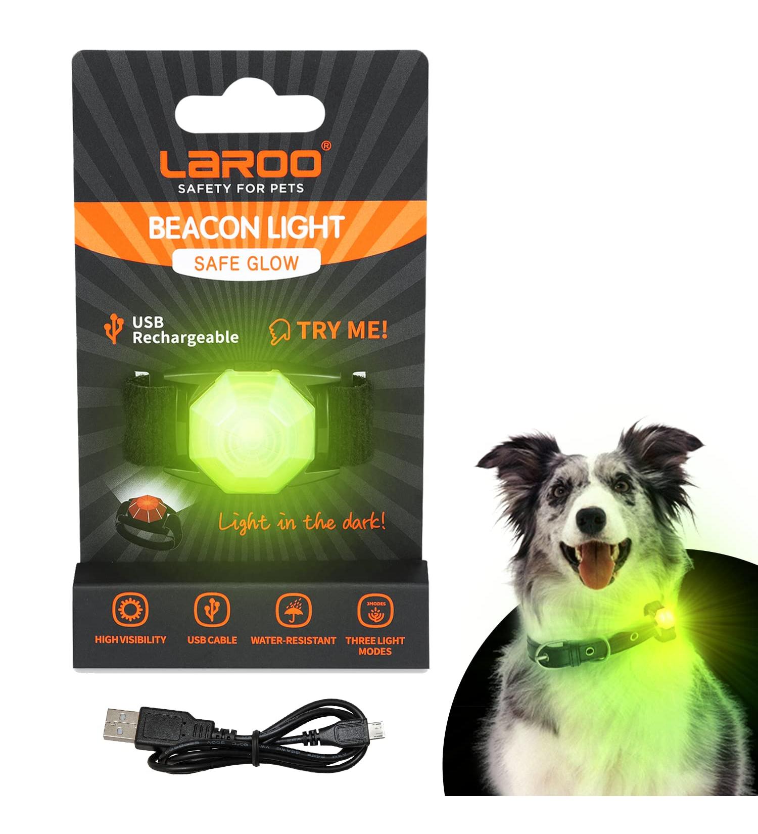 Laroo Safety LED Lights for Dogs & Cats - USB Rechargeable Waterproof Night Walking Collar Light (Green) - Buy Online on GoSupps.com