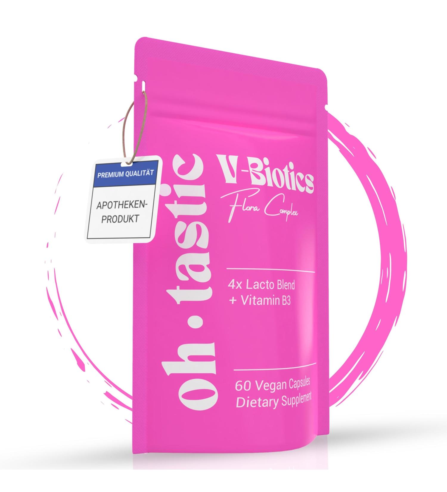 Ohtastic V-Biotics Vaginal Probiotics - 100 Billion KBE/g Lactic Acid Bacteria for Vaginal Health & Bacterial Vaginosis - 60 Capsules - Buy Online on GoSupps.com