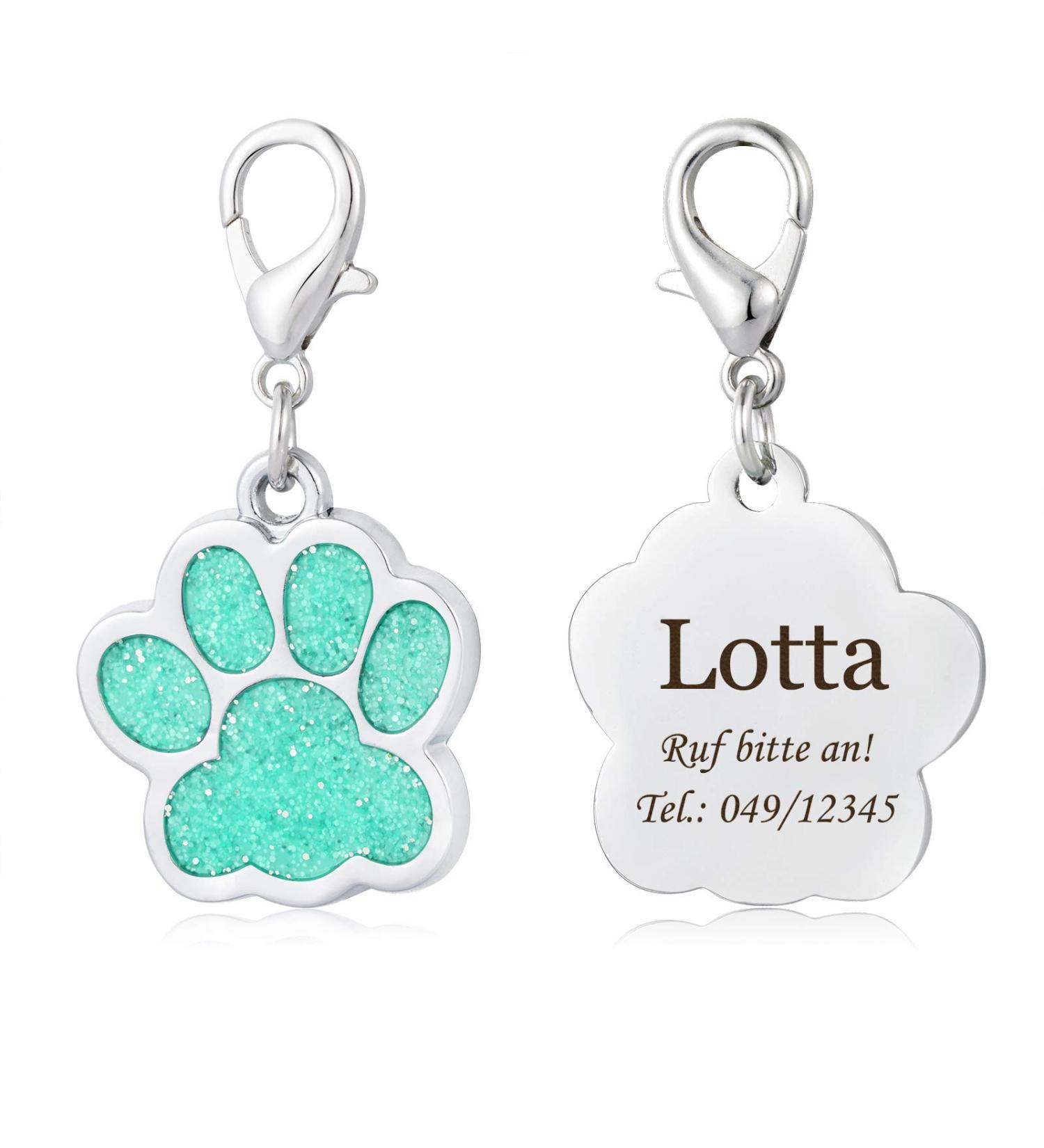 Paw Print Dog Tag with Engraving - Personalized ID Tag for Dogs & Cats - Green Address Tag - Buy Online on GoSupps.com