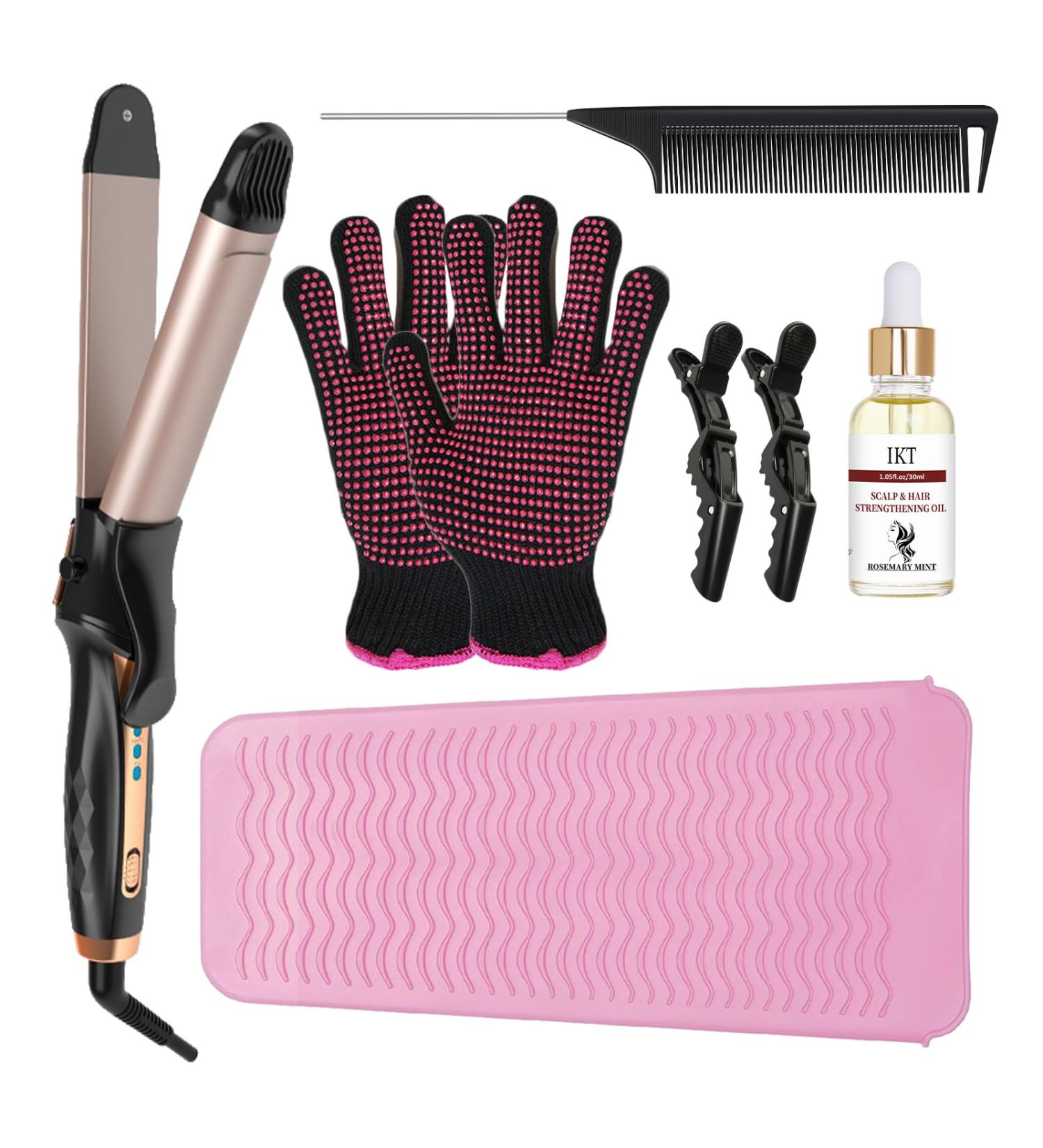 2 in 1 Curling Iron & Straightener - Ceramic Ionic Hair Curler with Adjustable Temperature - Travel Mat Included - Buy Online on GoSupps.com