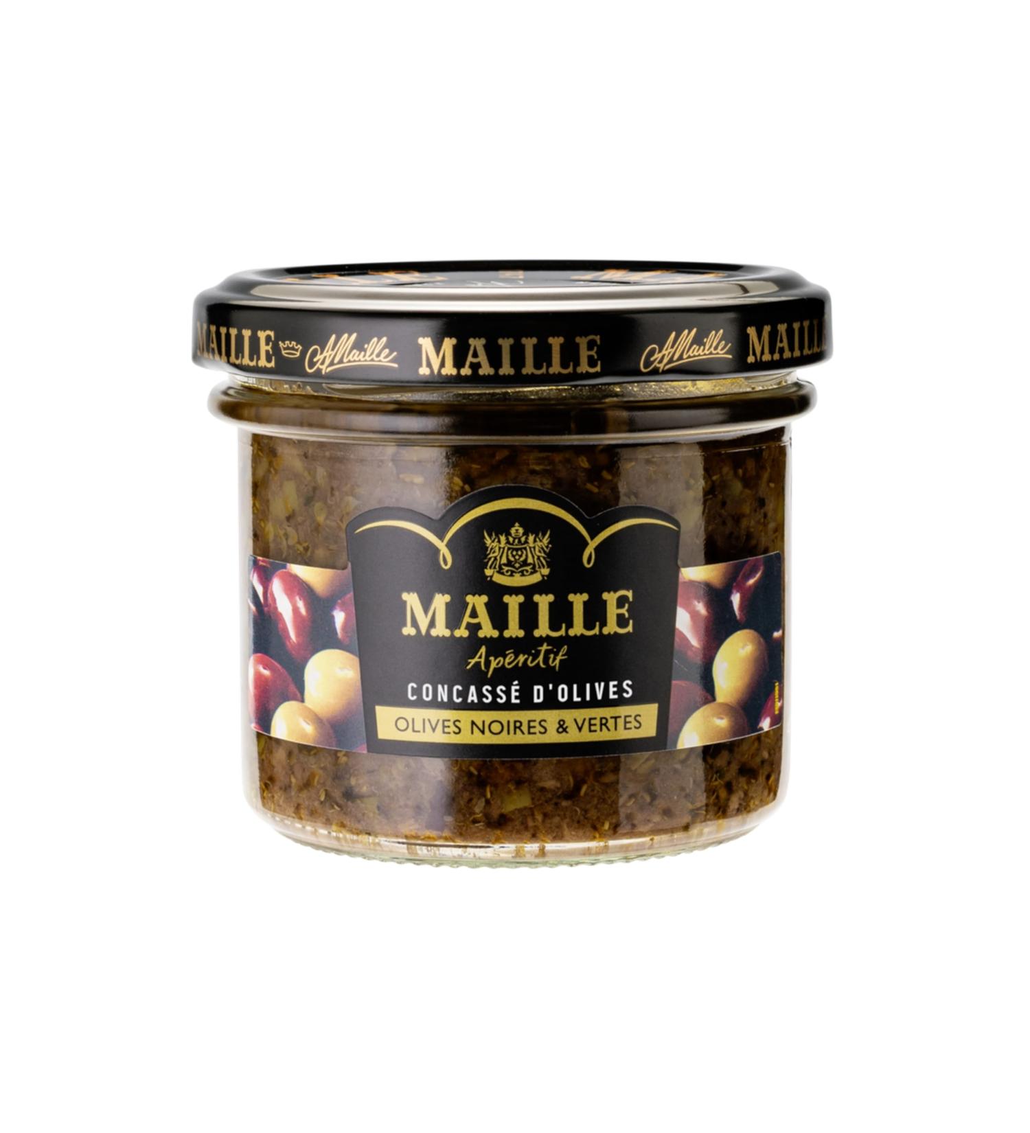 MAILLE - Aperitif - Crushed Black and Green Olives - gourmet recipe - fully recyclable glass jar - 95g - Buy Online on GoSupps.com