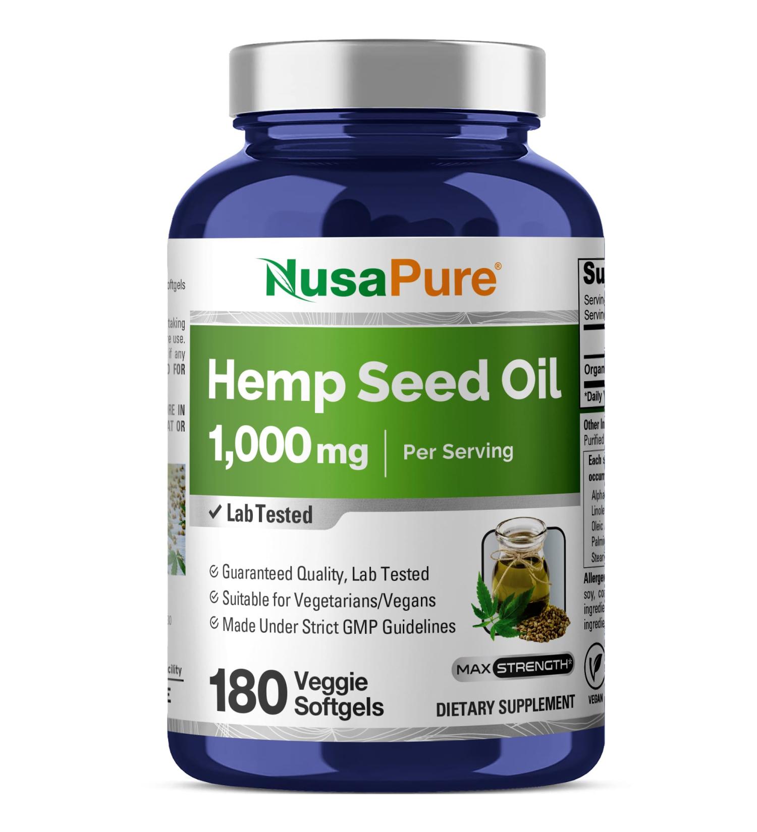 NusaPure Hemp Oil 1 000mg Per Serving 180 Veggie Softgels Non-GMO Vegan 180 Count (Pack of 1) - Buy Online on GoSupps.com