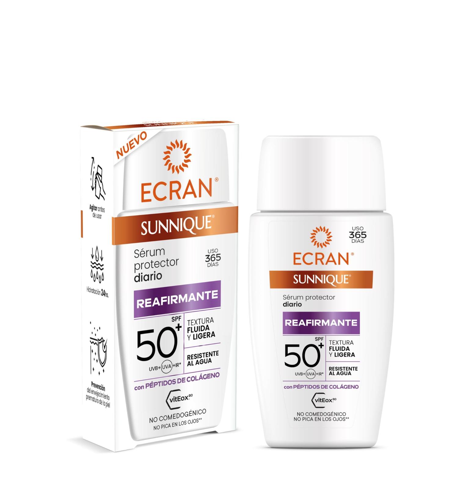  Ecran ECRAN Sunnique Firming Serum SPF50+ with Collagen Facial Sun Protection & Anti-Aging Action Strengthens Elasticity and Nourishes Skin Lightweight Texture Water Resistant 40ml - Buy Online on GoSupps.com