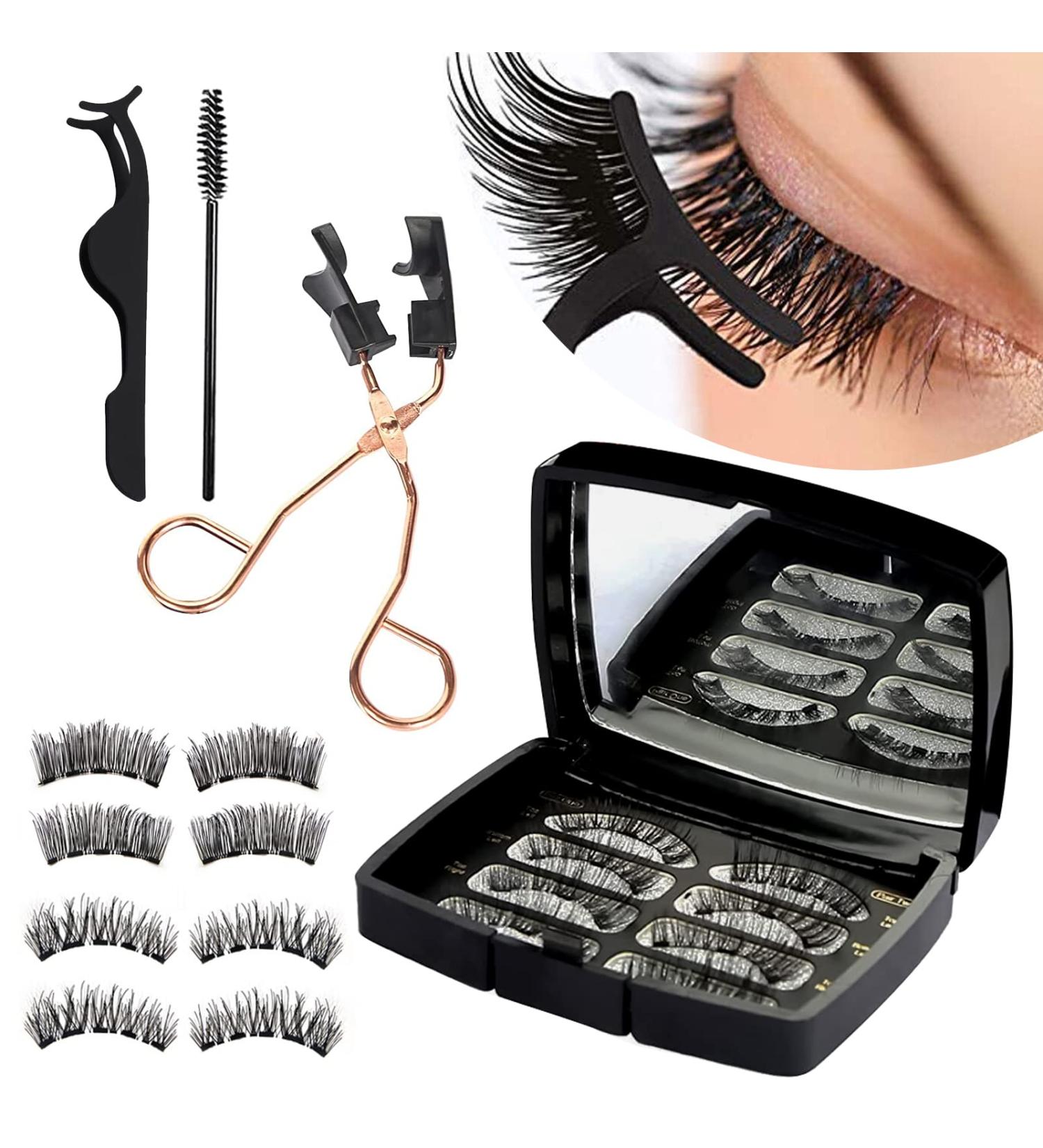 Nizirioo Natural Magnetic False Eyelashes: 4 Pairs 3D Natural Magnetic Eyelashes with Tweezers and Brush Reusable 3D Magnetic Eyelashes Waterproof Effect without Eyeliner with Applicator - Buy Online on GoSupps.com