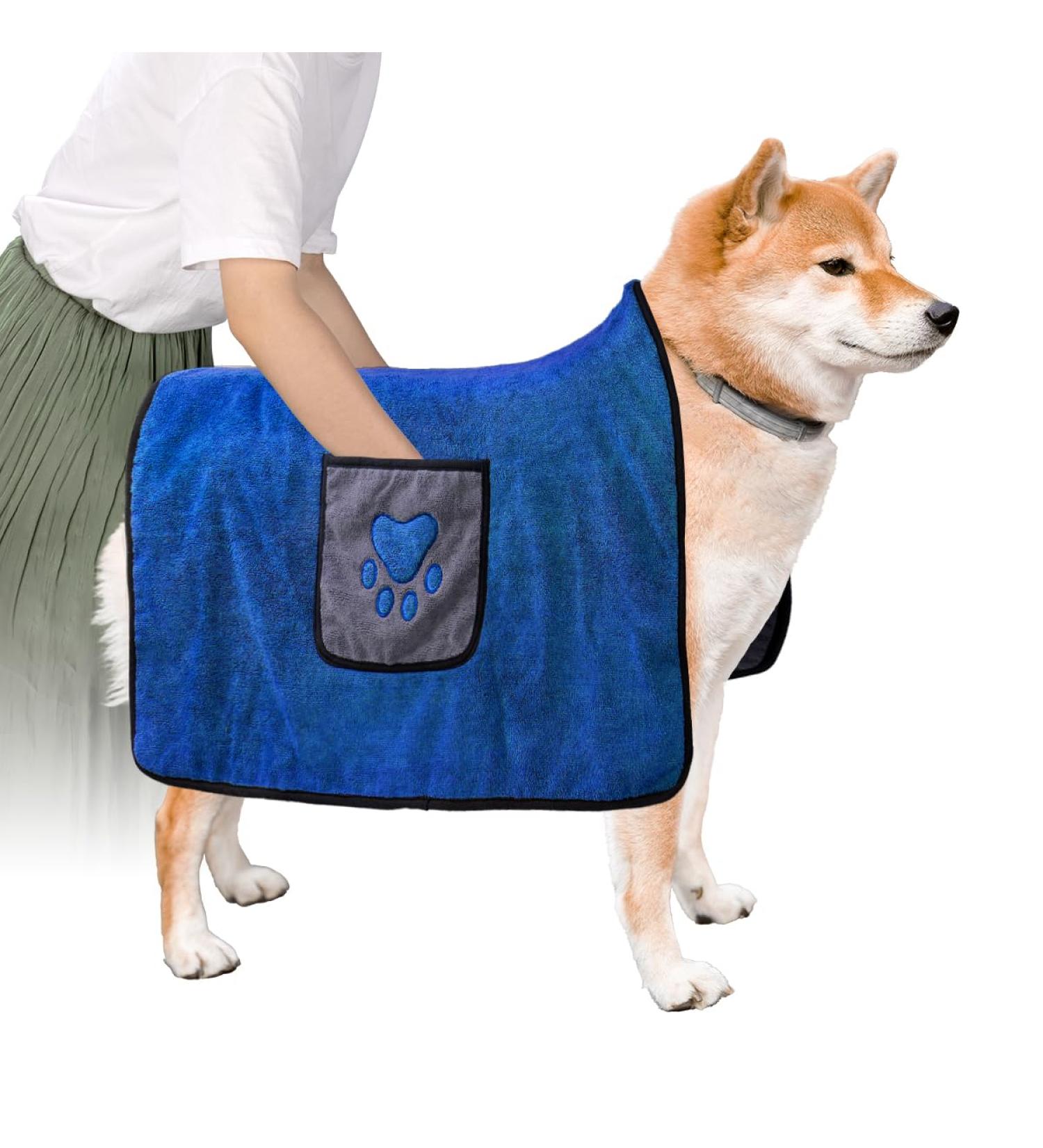 Etaccu Extra Absorbent Dog Towel - Fast Drying Microfiber Bath Accessory for Pets | 70x100 cm (Blue) - Buy Online on GoSupps.com