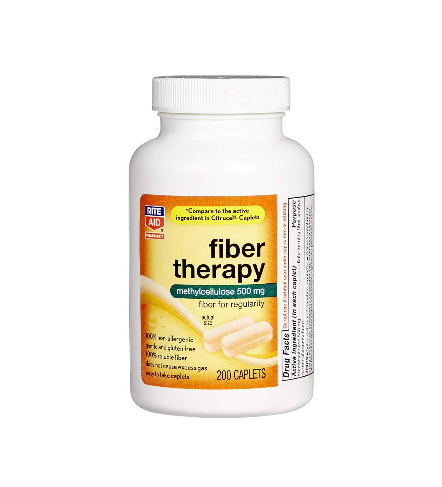 Rite Aid Fiber Therapy 500mg Soluble Fiber Supplement - 200 Caplets | Constipation Relief for Adults | Fiber Pills for Men & Women - Buy Online on GoSupps.com