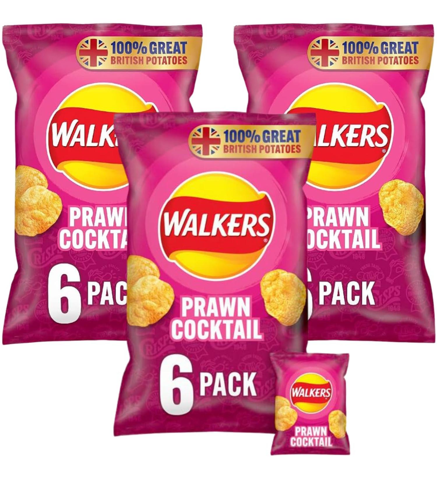 Crisps Bundle with Prawn Cocktail Multipack Crisps by Walkers 6x25g (3 Pack)