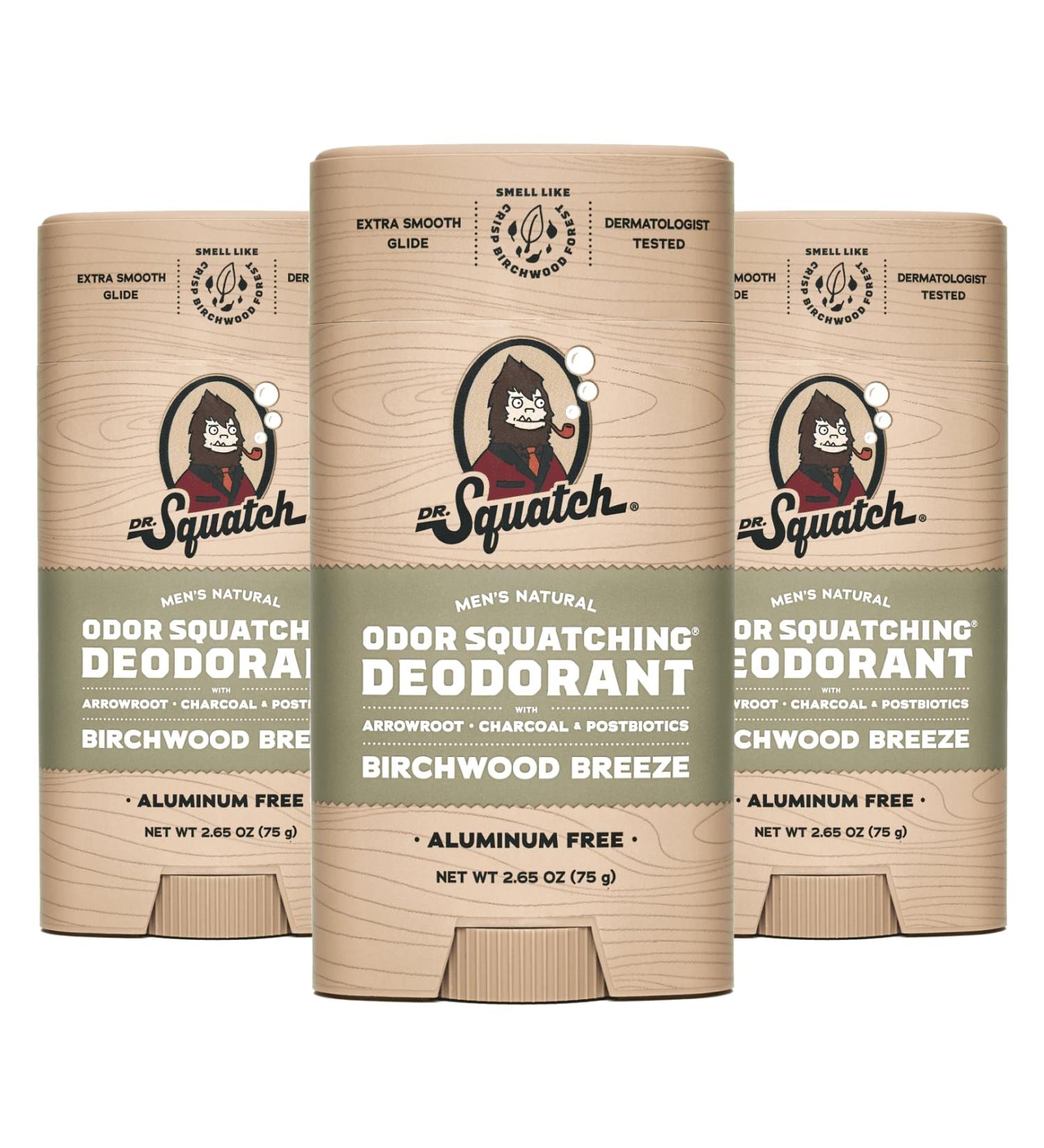 Dr. Squatch Natural Deodorant for Men 3 Pack Birchwood Breeze Odor-Squatching Men's Deodorant Aluminum Free (2.65 oz 3 Pack) - Buy Online on GoSupps.com
